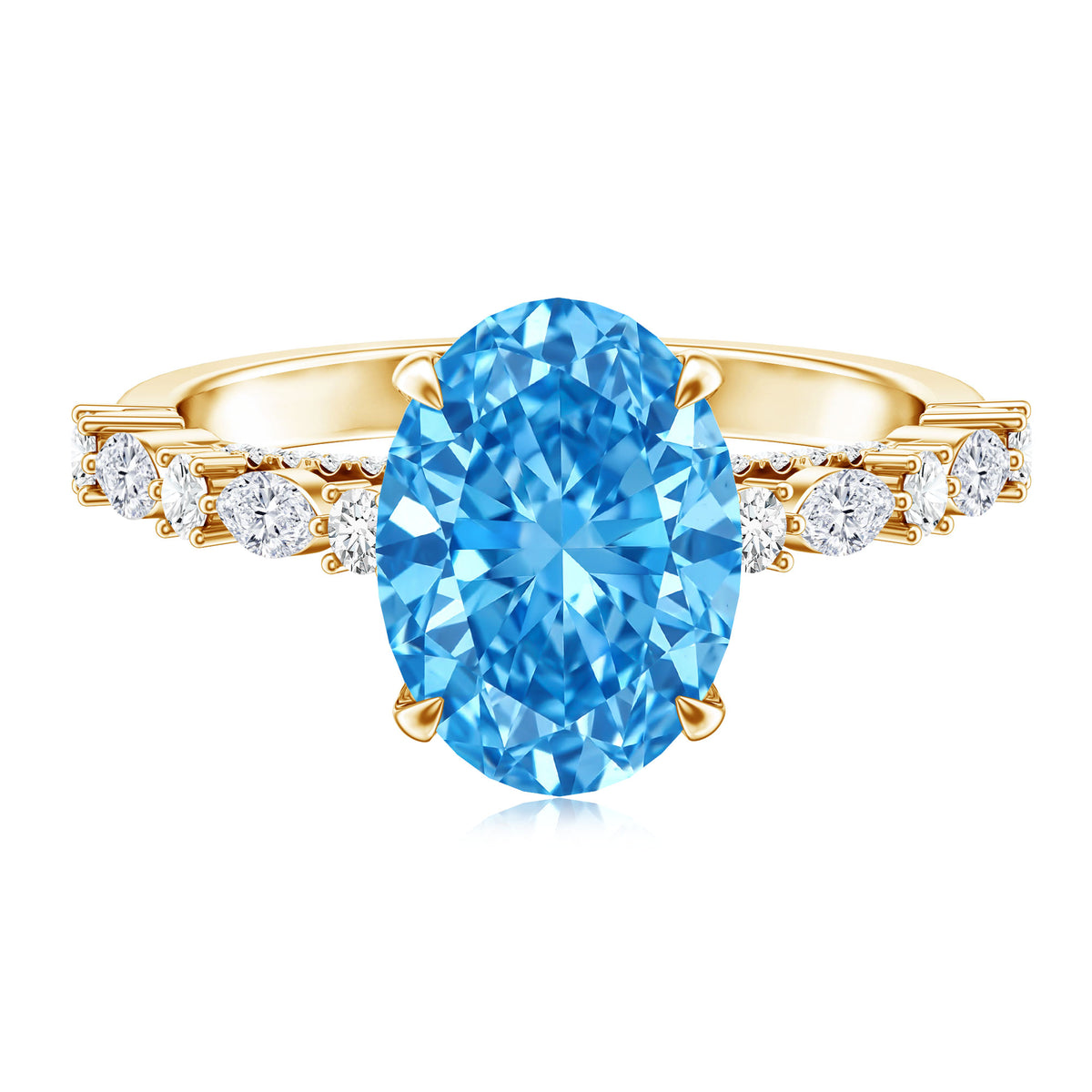 IGI Certified 3 Carat Lab Grown Oval Blue Diamond Big Engagement Ring with Side Stones Vivid Blue - VS1 - Rosec Jewels