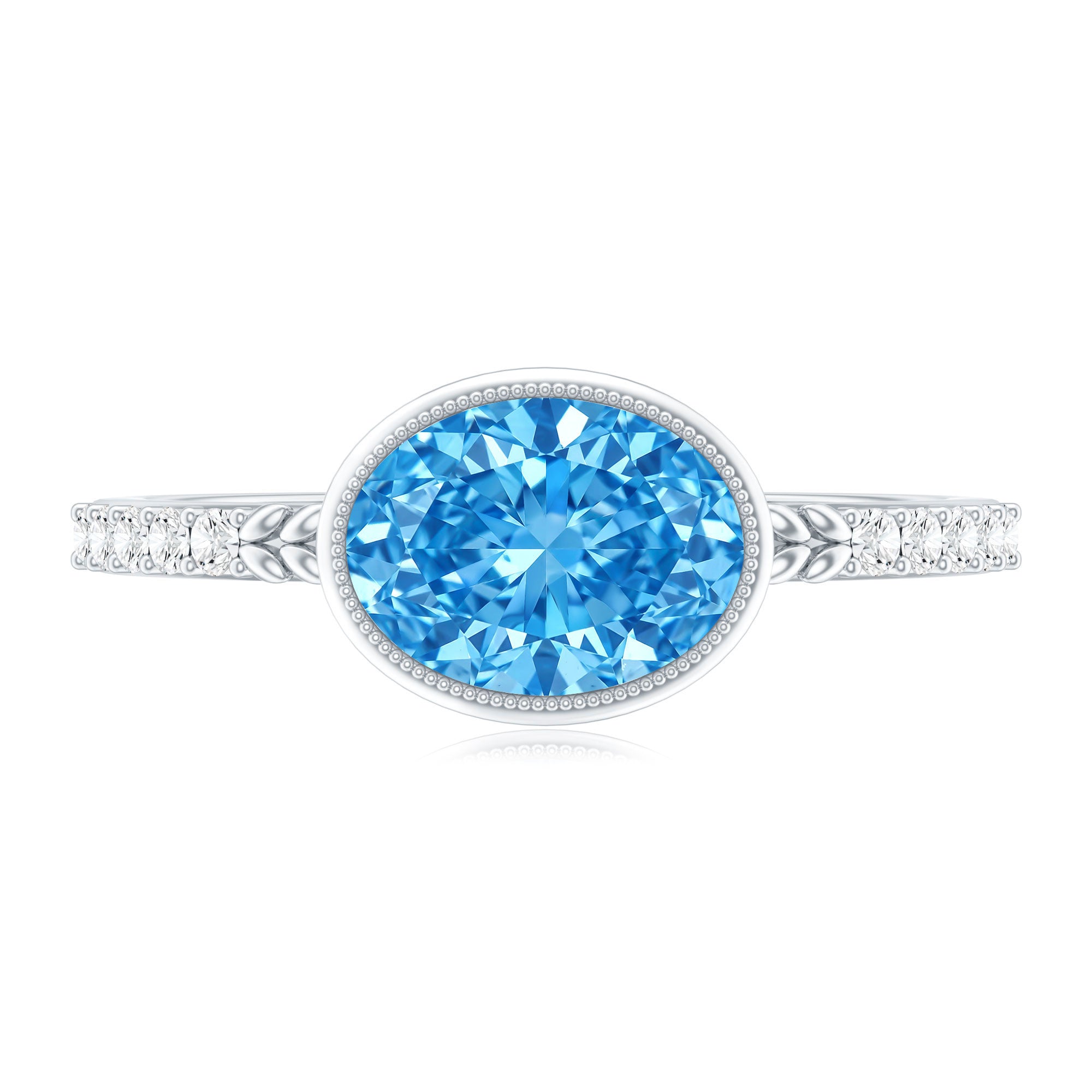 Rosec Jewels-1 Carat Oval Lab Grown Blue Diamond East West Engagement Ring IGI Certified