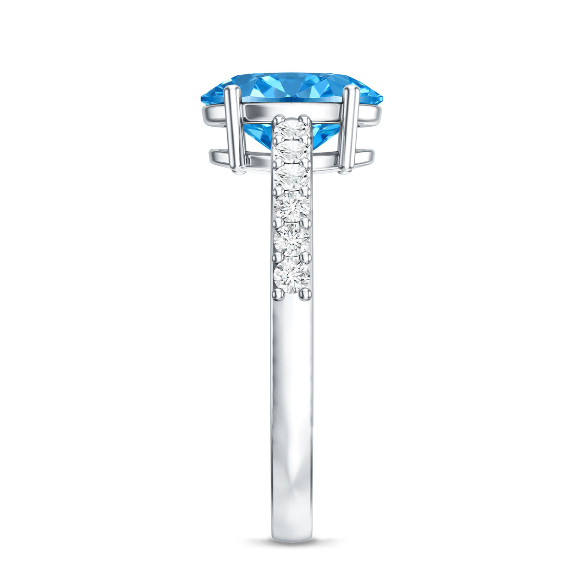 IGI Certified 3 Carat Oval Lab Grown Blue Diamond Engagement Ring with Side Stone Vivid Blue - VS1 - Rosec Jewels