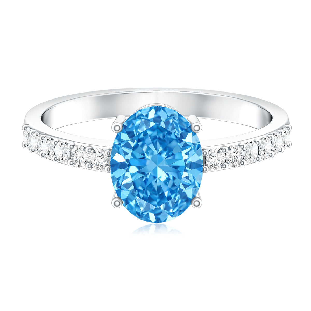 IGI Certified 3 Carat Oval Lab Grown Blue Diamond Engagement Ring with Side Stone Vivid Blue - VS1 - Rosec Jewels