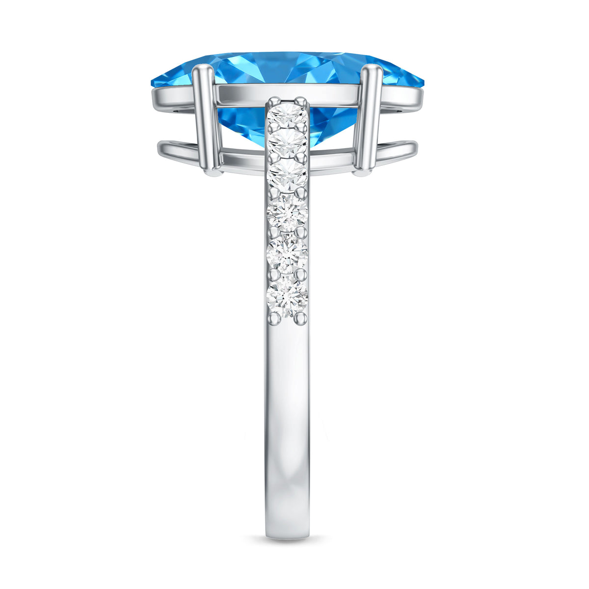 IGI Certified 4 Carat Oval Lab Grown Blue Diamond Engagement Ring with Side Stones Vivid Blue - VS1 - Rosec Jewels