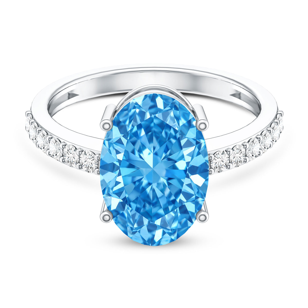 IGI Certified 4 Carat Oval Lab Grown Blue Diamond Engagement Ring with Side Stones Vivid Blue - VS1 - Rosec Jewels