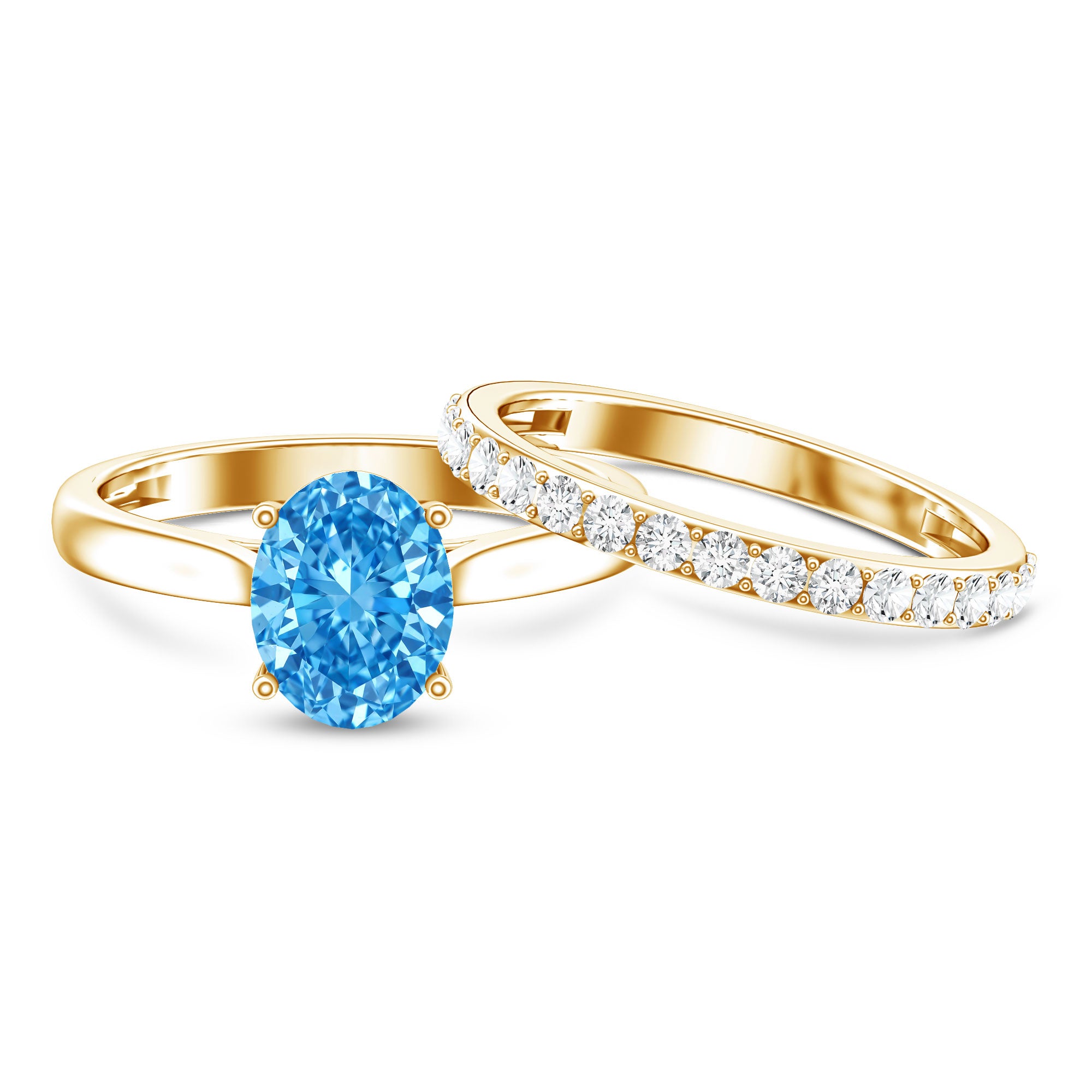 Rosec Jewels-IGI Certified 2 Carat Oval Lab Grown Blue Diamond Bridal Ring Set for Women
