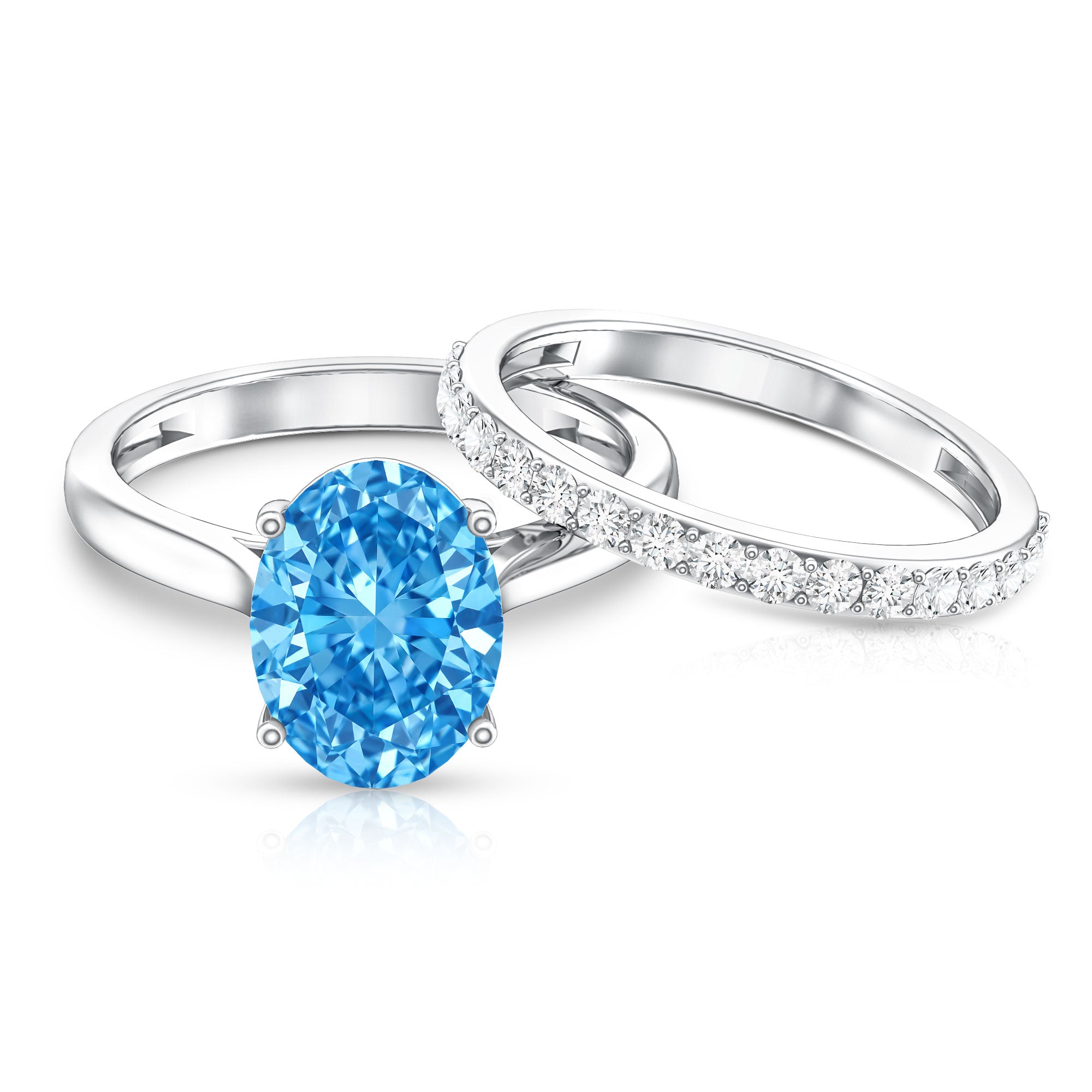 Rosec Jewels-Lab Grown Blue Diamond 3 Carat Oval Bridal Ring Set with IGI Certificate