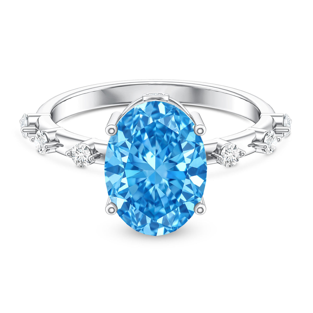 IGI Certified 3 Carat Lab Created Oval Blue Diamond Engagement Ring Vivid Blue - VS1 - Rosec Jewels