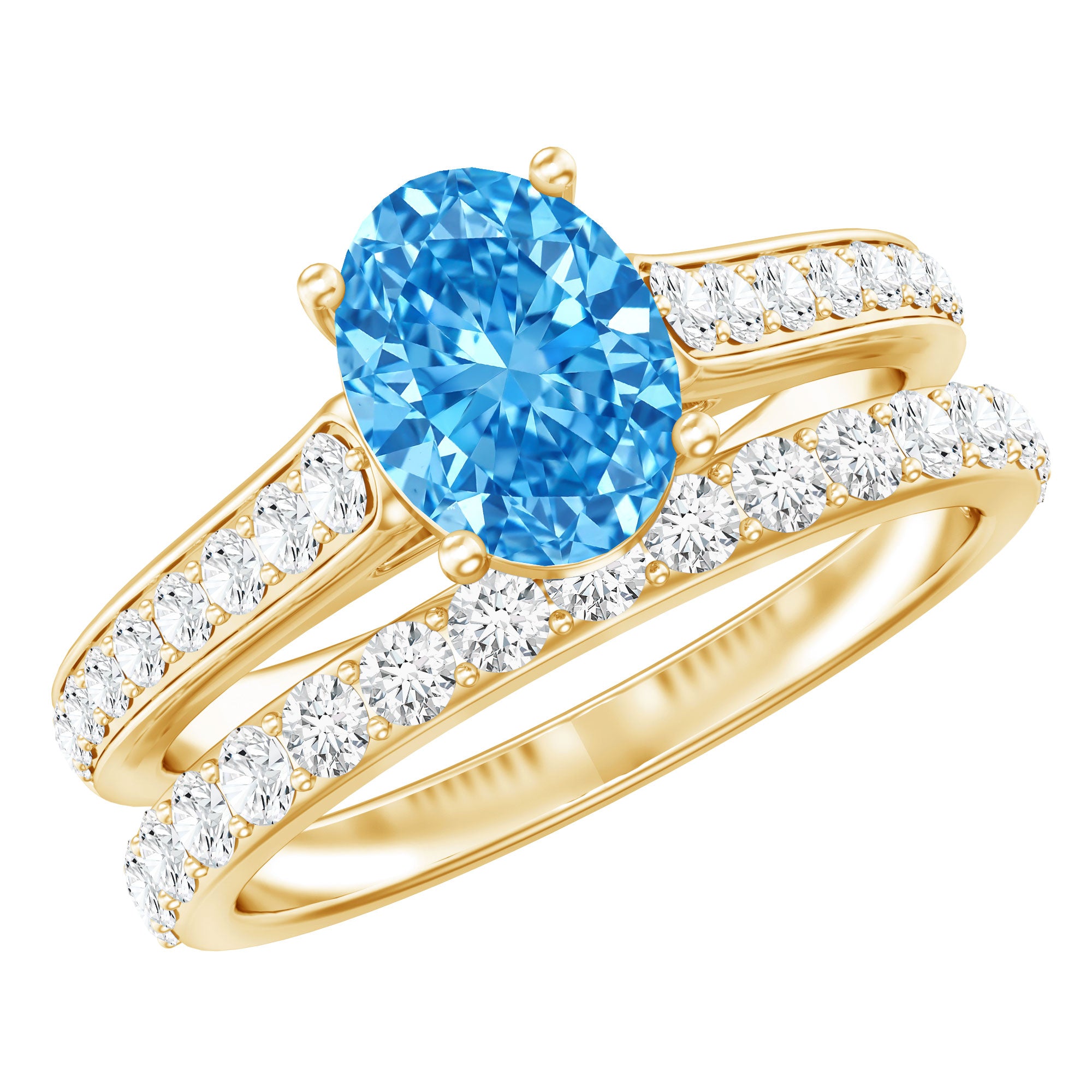 Rosec Jewels-Oval Shaped 1 Carat Lab Grown Blue Diamond Bridal Ring Set IGI Certified