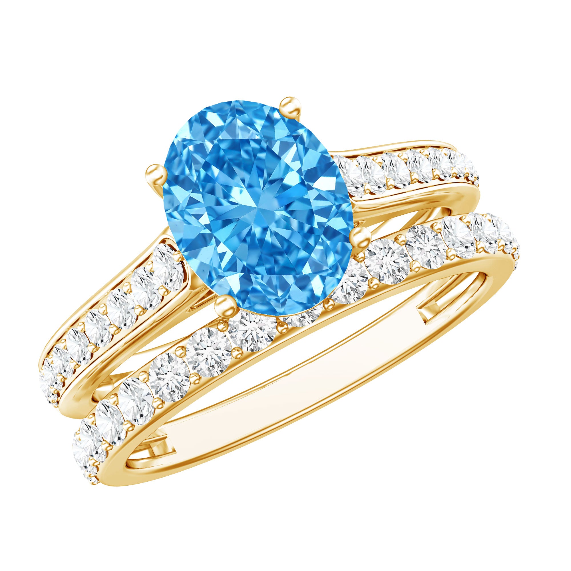Rosec Jewels-IGI Certified Lab Grown 2 Carat Blue Diamond Oval Engagement Ring with Enhancer