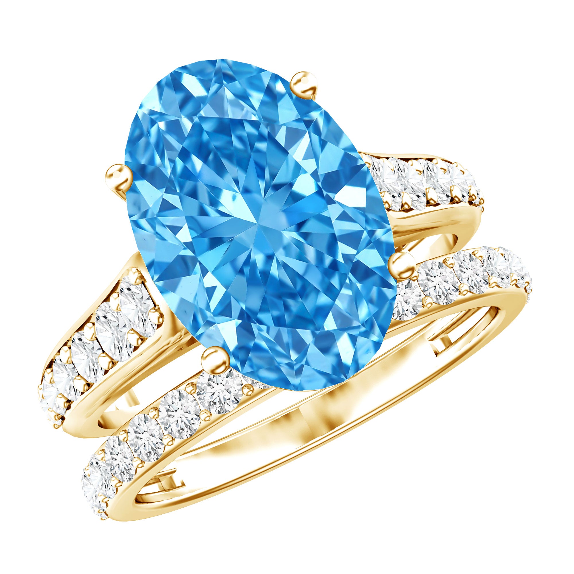 Rosec Jewels-IGI Certified 4 Carat Oval Shape Lab Grown Blue Diamond Bridal Ring Set for Her