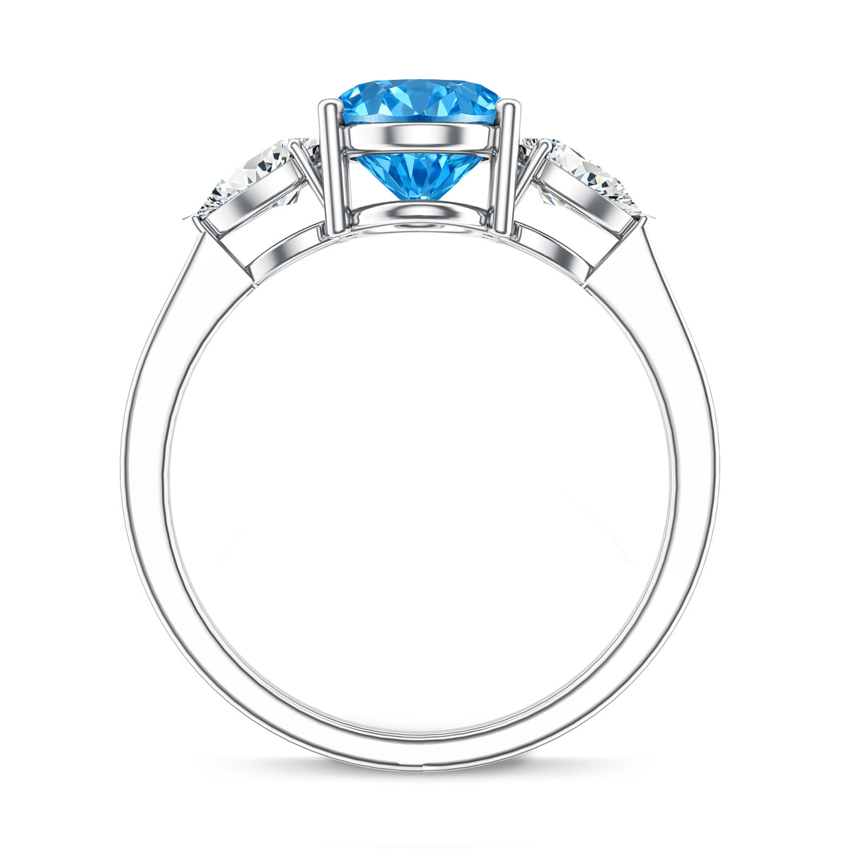 IGI Certified 2 Carat Oval Lab Grown Blue Diamond Three Stone Engagement Ring Vivid Blue - VS1 - Rosec Jewels