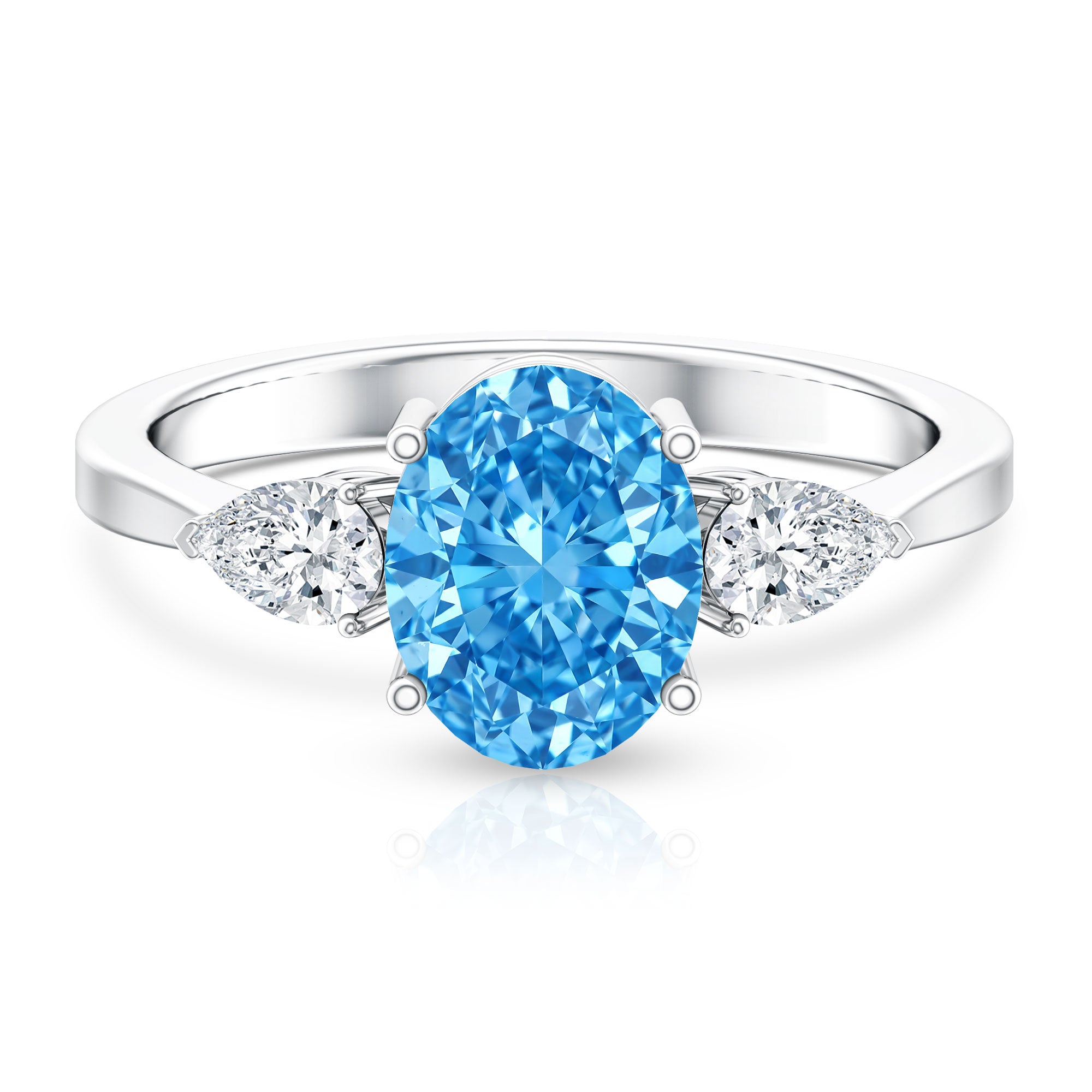 Rosec Jewels-IGI Certified 2 Carat Oval Lab Grown Blue Diamond Three Stone Engagement Ring