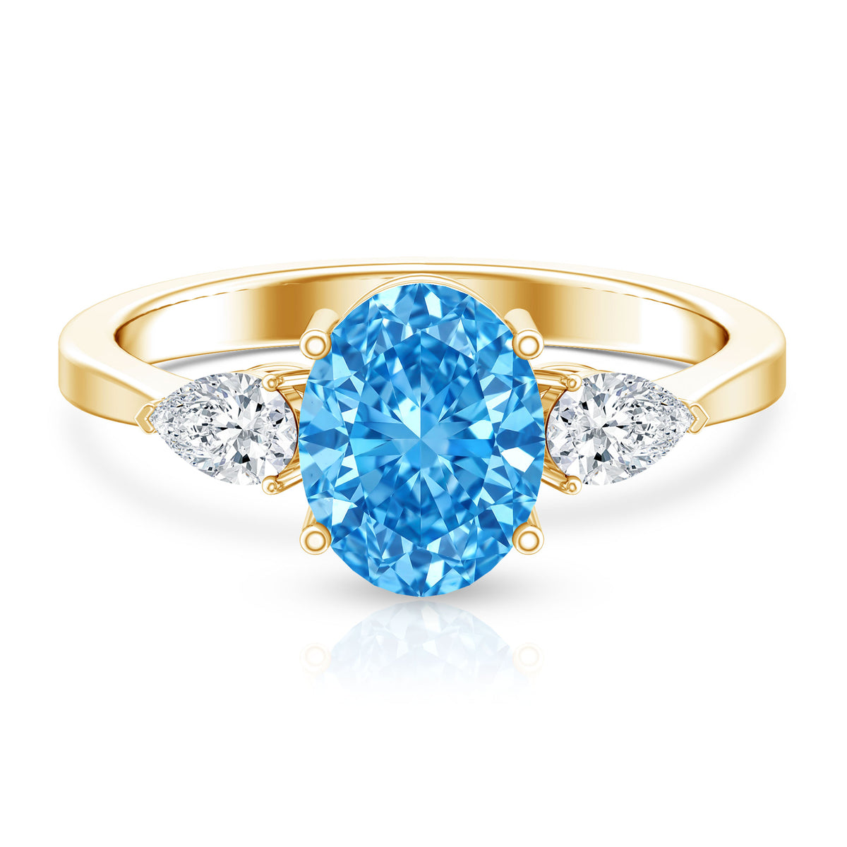 IGI Certified 2 Carat Oval Lab Grown Blue Diamond Three Stone Engagement Ring Vivid Blue - VS1 - Rosec Jewels