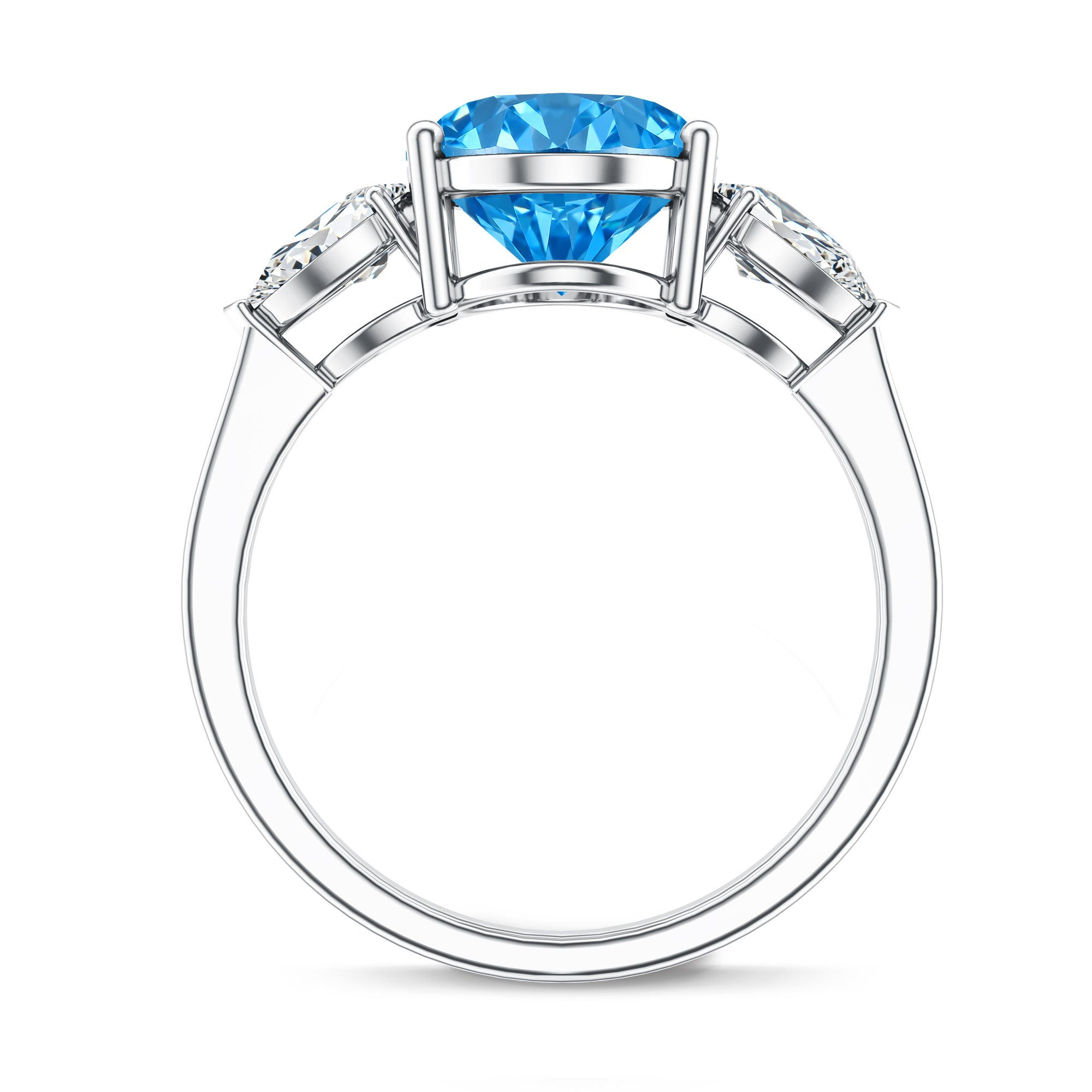 Rosec Jewels-Oval Shape 3 Carat Lab Grown Blue Diamond Three Stone Engagement Ring with IGI Certificate