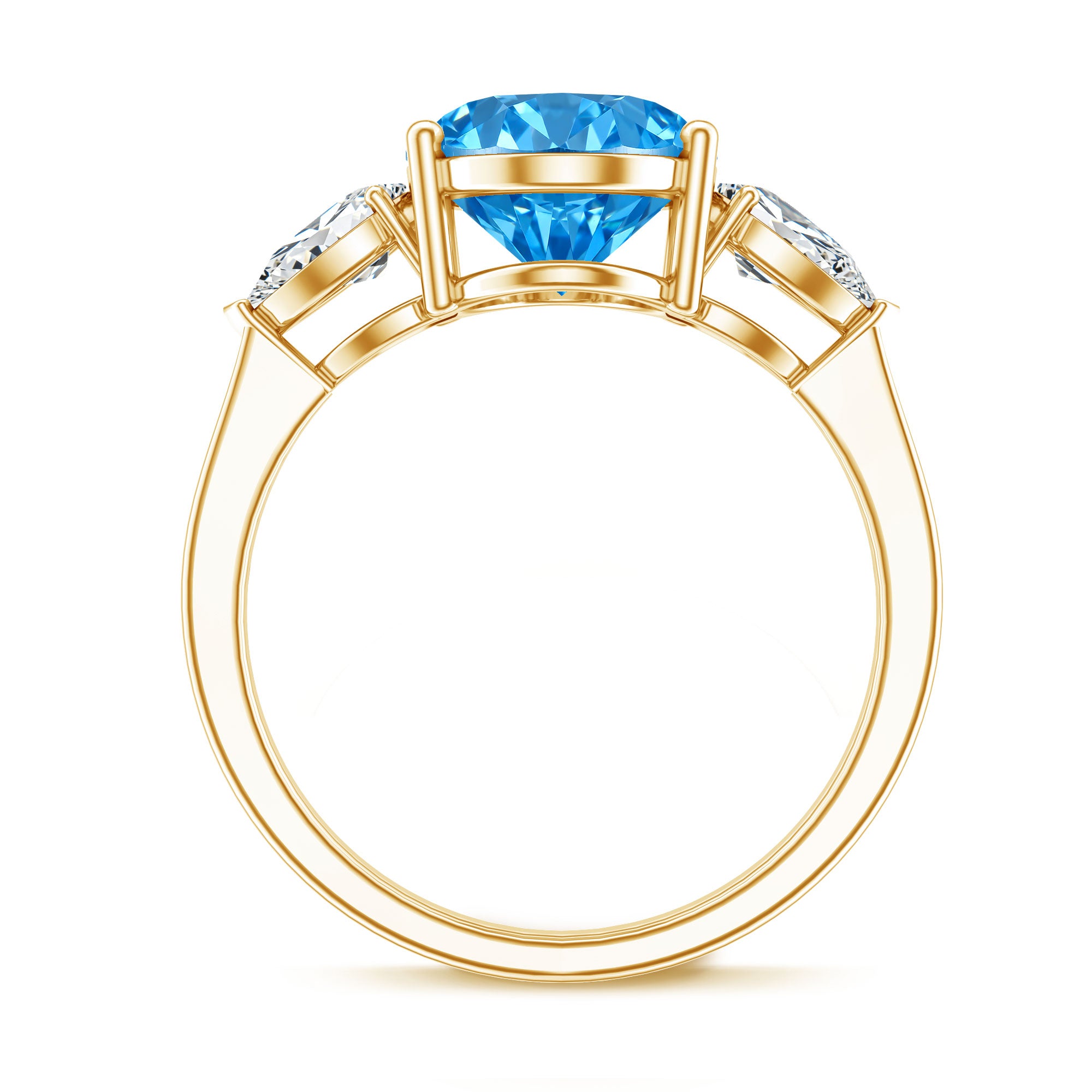 Rosec Jewels-Oval Shape 3 Carat Lab Grown Blue Diamond Three Stone Engagement Ring with IGI Certificate