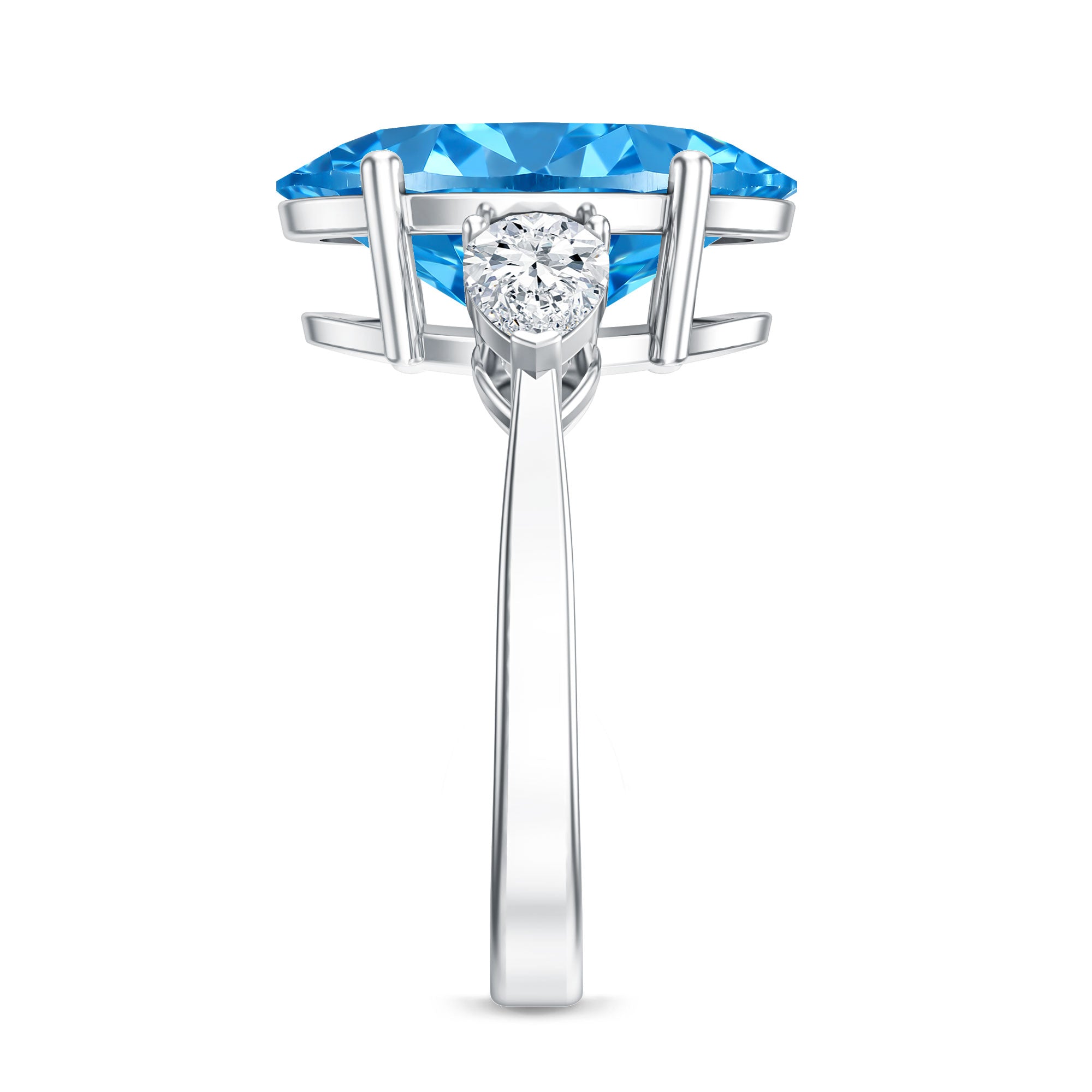 Rosec Jewels-IGI Certified Lab Grown Blue and White Diamond Triple Stone Engagement Ring 5 Carat