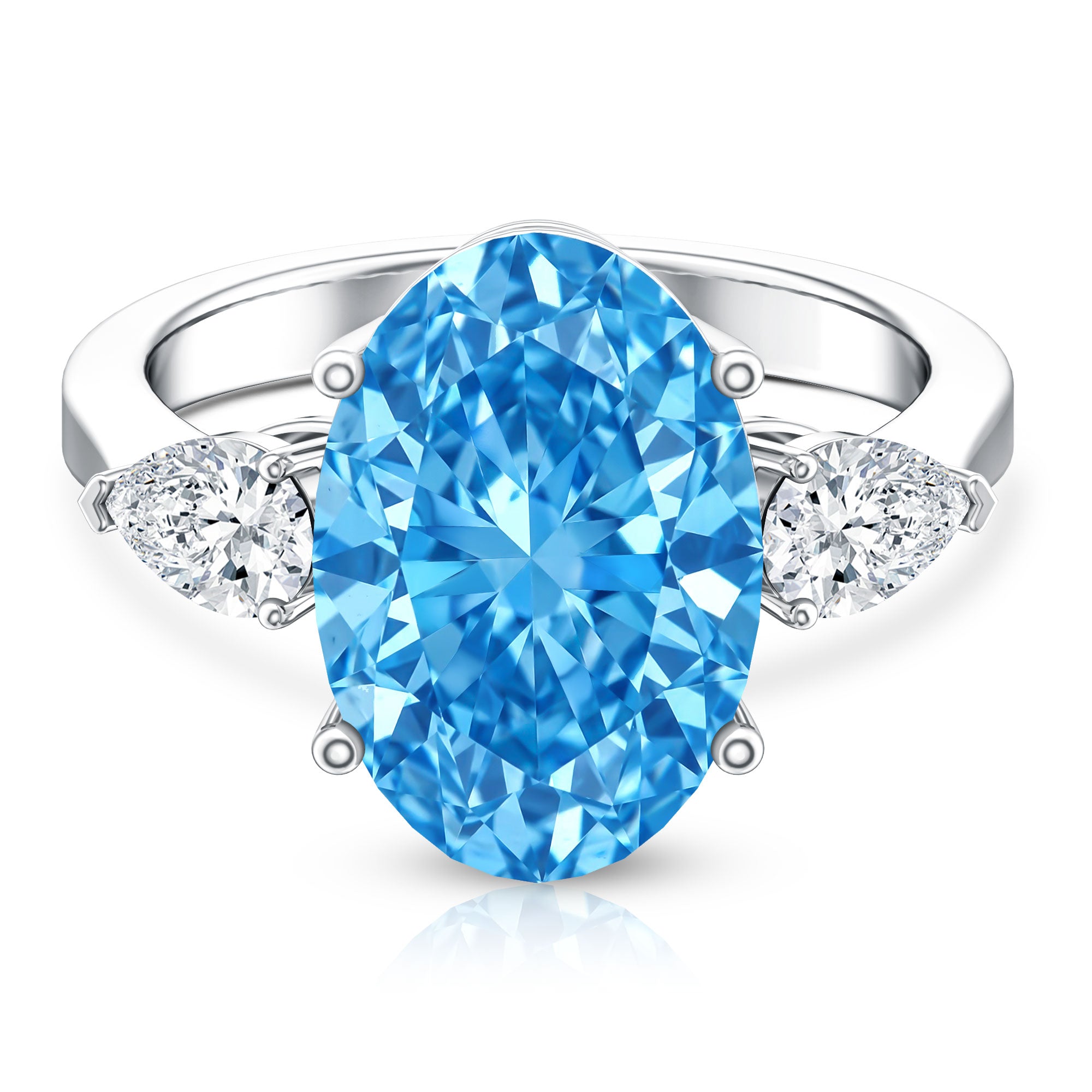 Rosec Jewels-IGI Certified Lab Grown Blue and White Diamond Triple Stone Engagement Ring 5 Carat