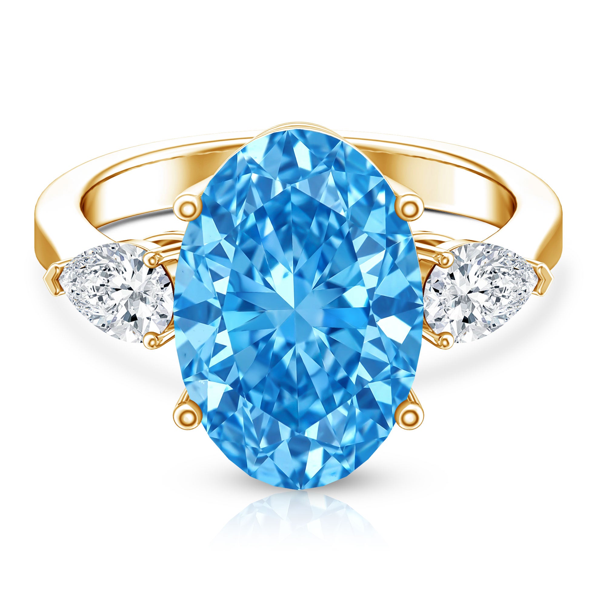 Rosec Jewels-IGI Certified Lab Grown Blue and White Diamond Triple Stone Engagement Ring 5 Carat