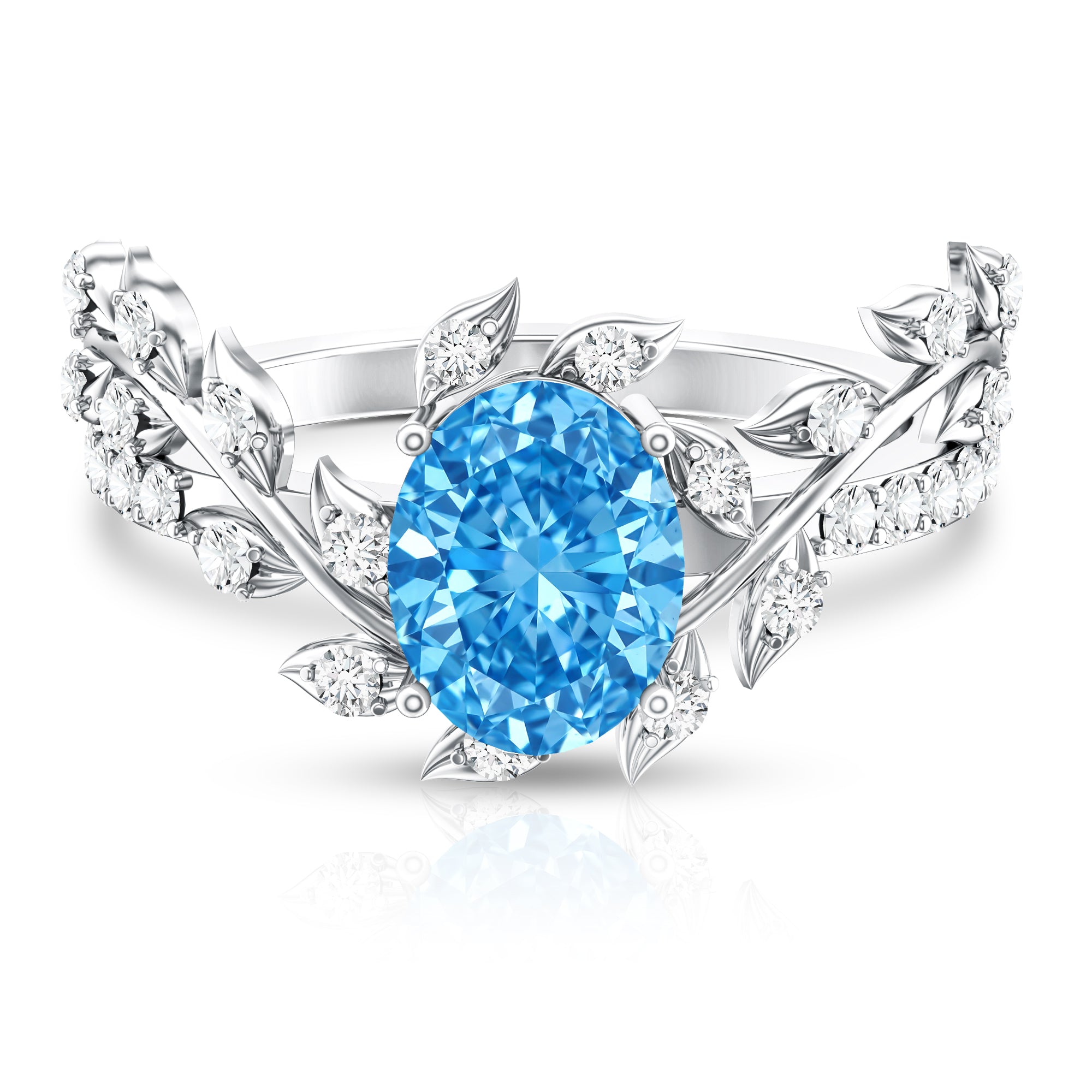 Rosec Jewels-Oval Shaped 1 Carat Lab Grown Blue Diamond Designer Engagement Ring IGI Certified