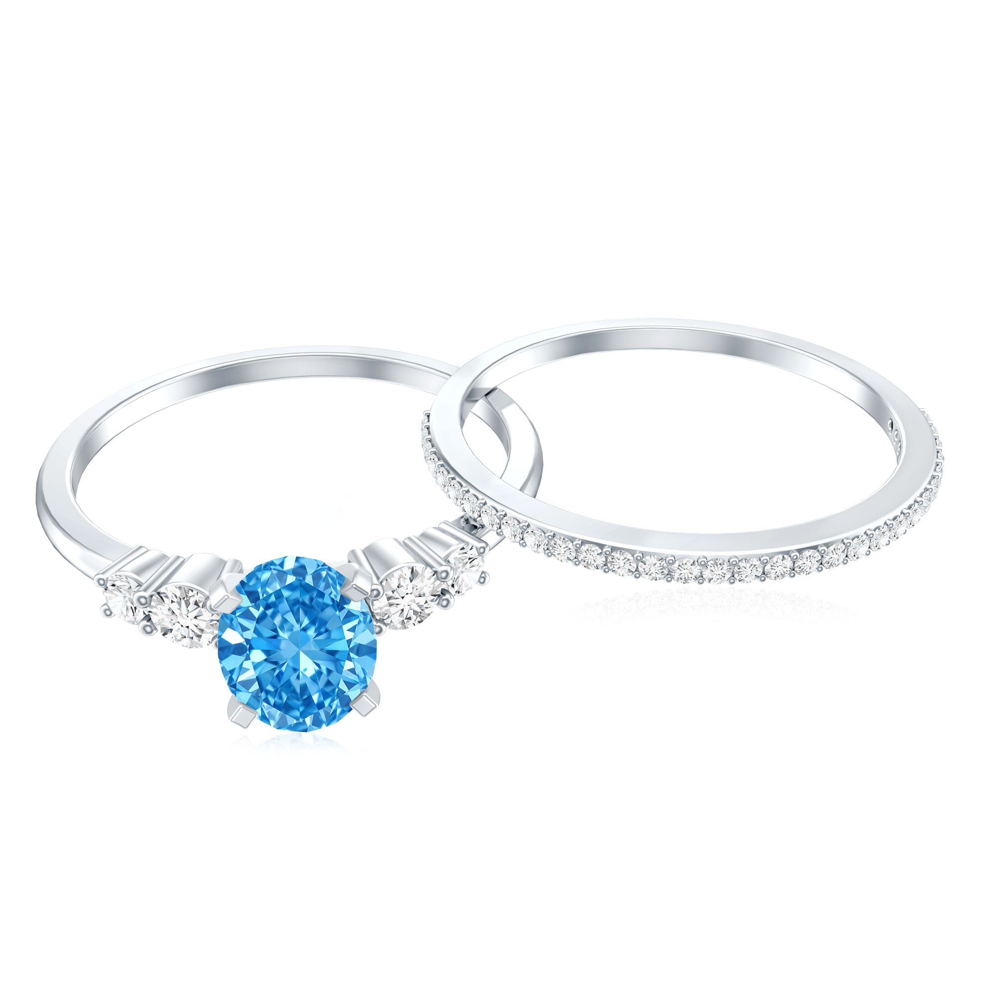 Rosec Jewels-IGI Certified 1 Carat Oval Lab Grown Blue and White Diamond Bridal Ring Set
