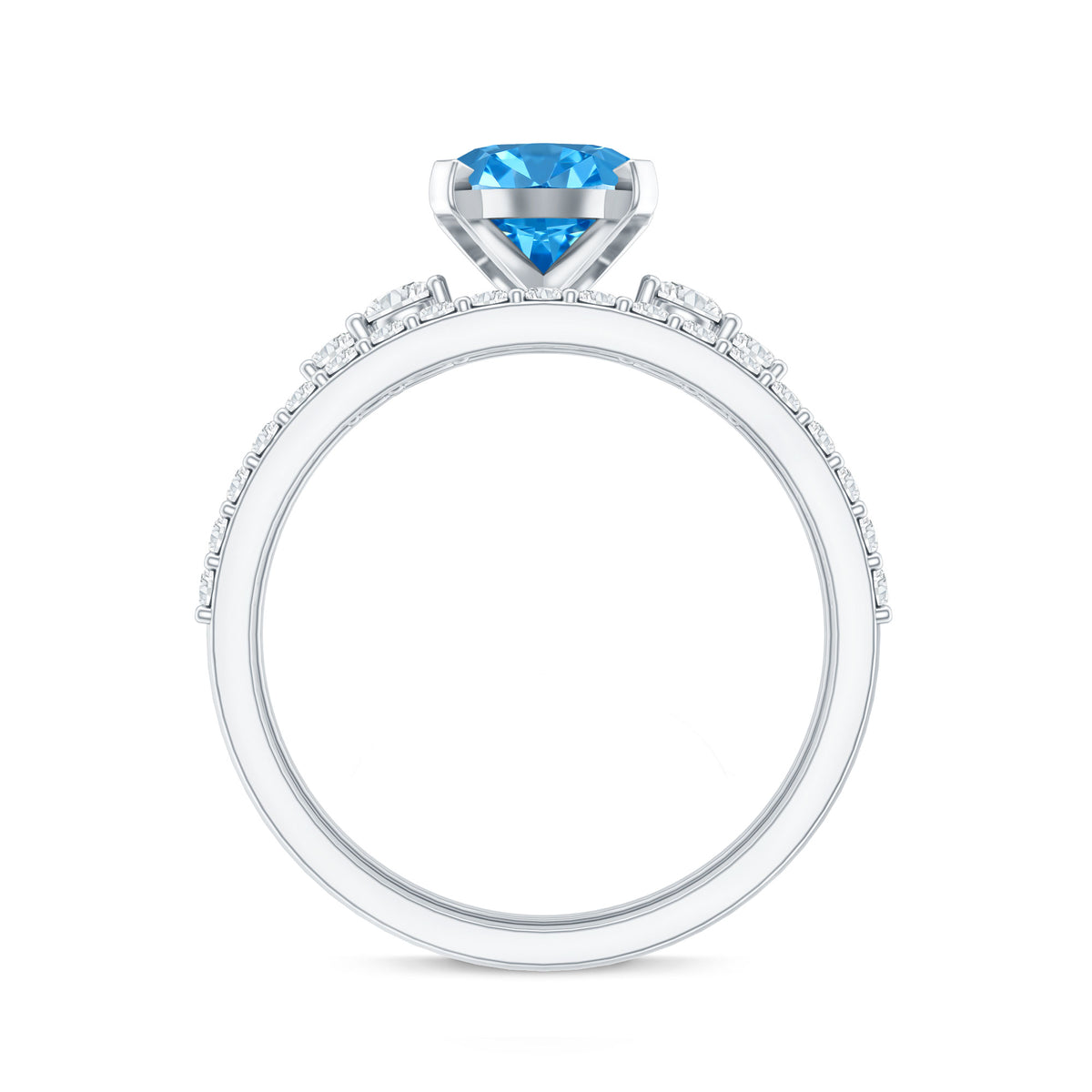 2 Carat Lab Grown Blue Diamond Oval Wedding Ring Set with IGI Certified Vivid Blue - VS1 - Rosec Jewels