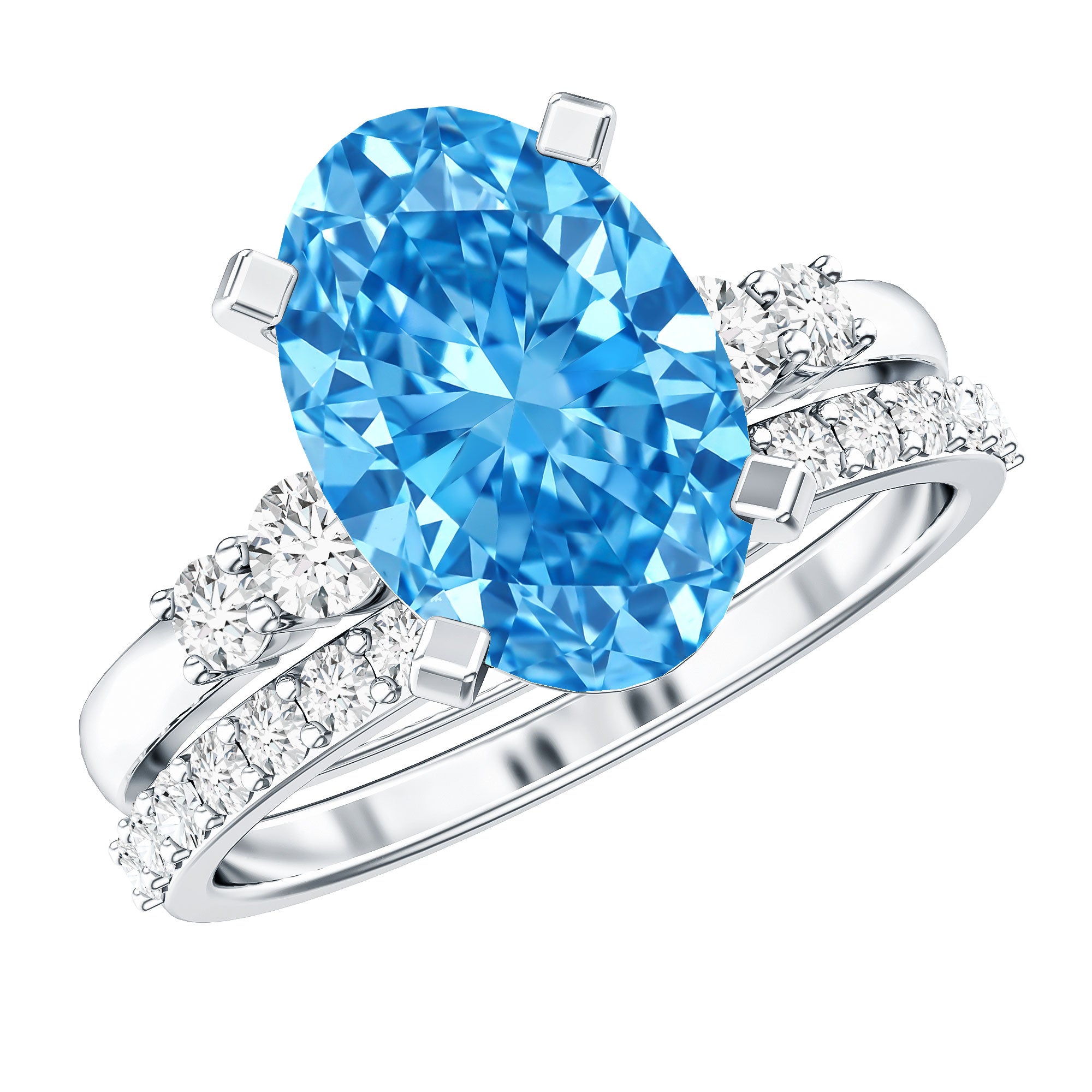 Rosec Jewels-3 Carat Oval Shaped Lab Grown Blue Diamond Wedding Ring Set with IGI Certificate