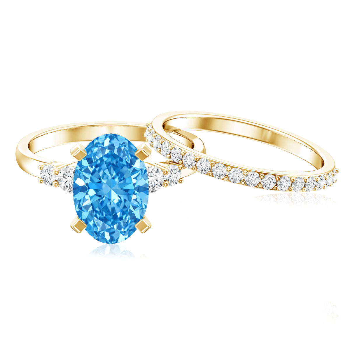 3 Carat Oval Shaped Lab Grown Blue Diamond Wedding Ring Set with IGI Certificate Vivid Blue - VS1 - Rosec Jewels