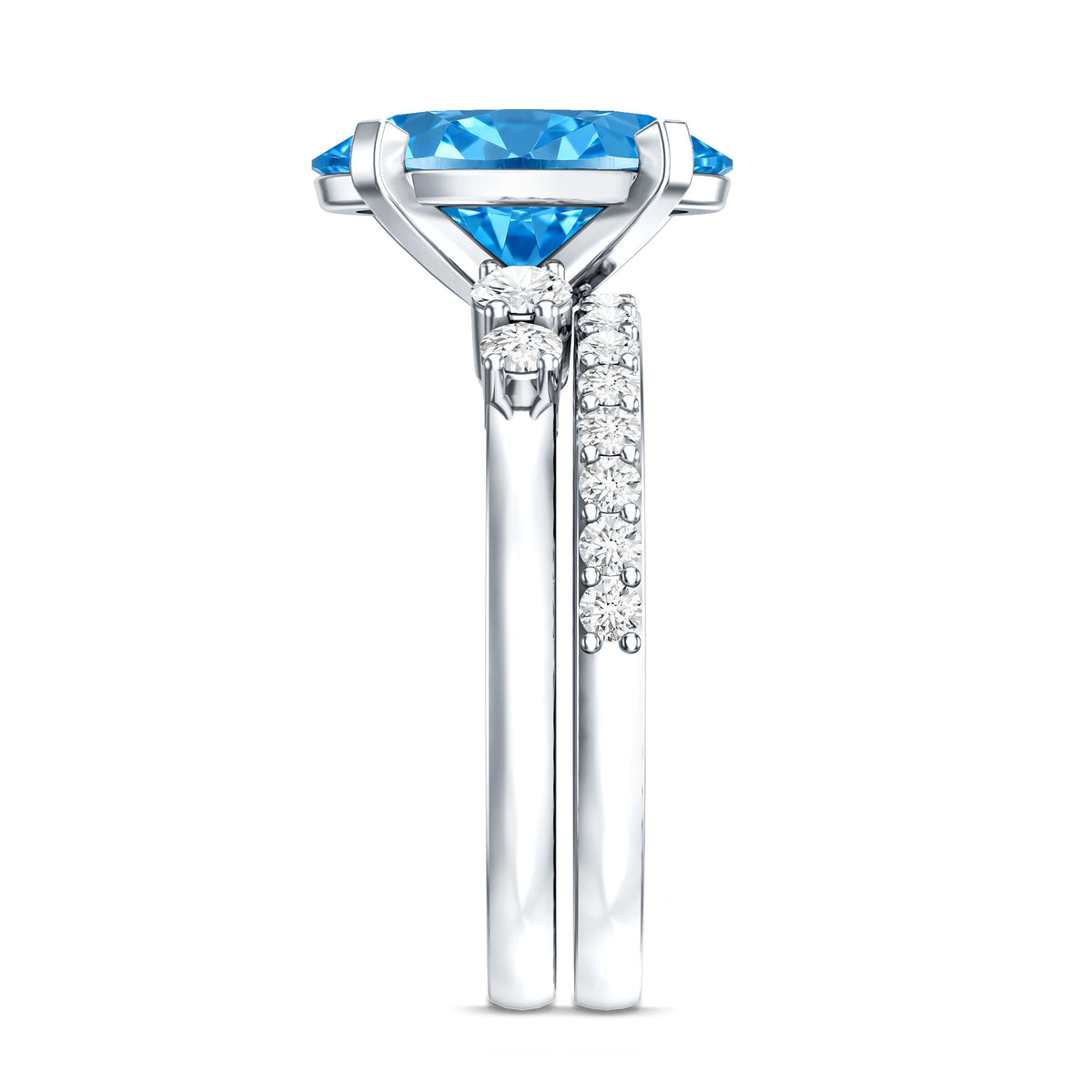 IGI Certified 4 Carat Lab Grown Blue Diamond Oval Engagement Ring with Wedding Band Vivid Blue - VS1 - Rosec Jewels
