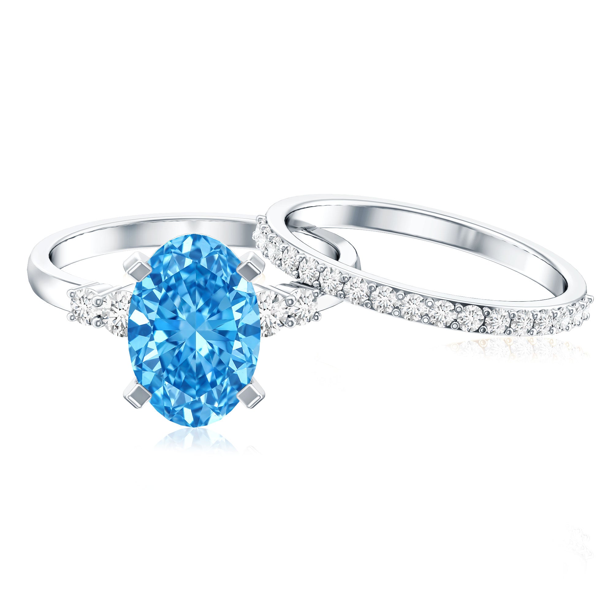 Rosec Jewels-IGI Certified 4 Carat Lab Grown Blue Diamond Oval Engagement Ring with Wedding Band