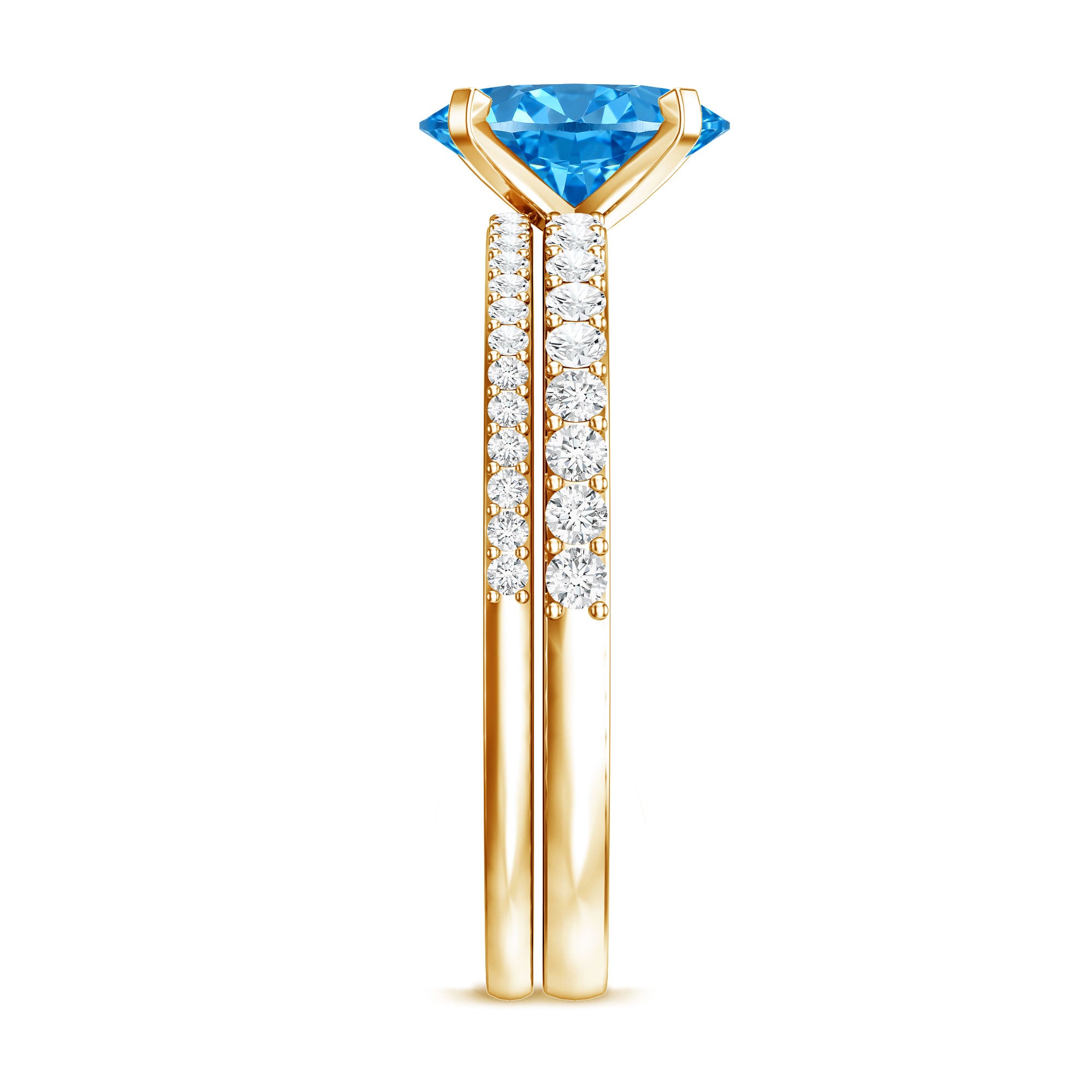 Rosec Jewels-1 Carat Oval Shaped Lab Grown Blue and White Diamond Wedding Ring Set IGI Certified