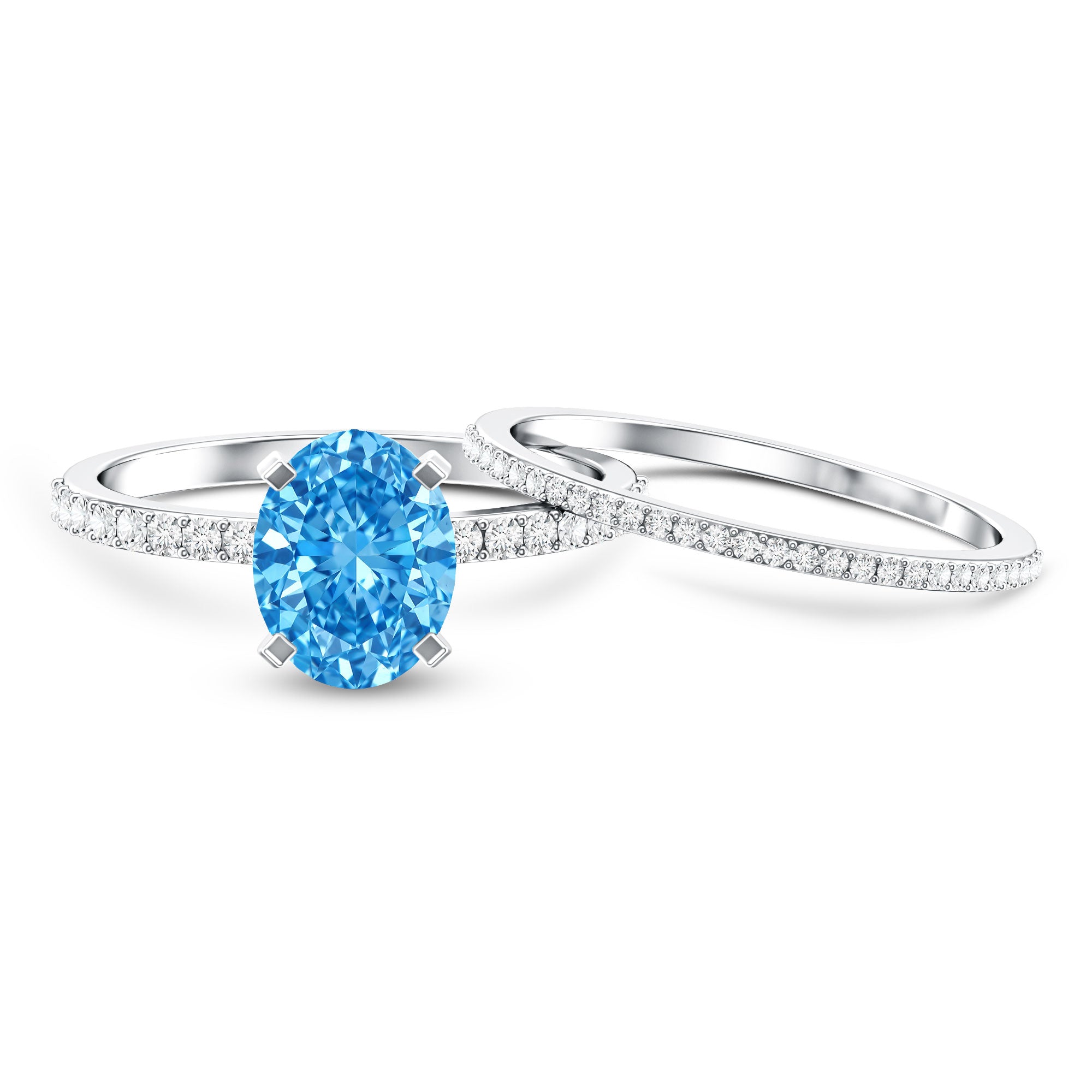 Rosec Jewels-Oval Shaped 2 Carat Lab Blue Diamond Engagement Ring Set with IGI Certificate