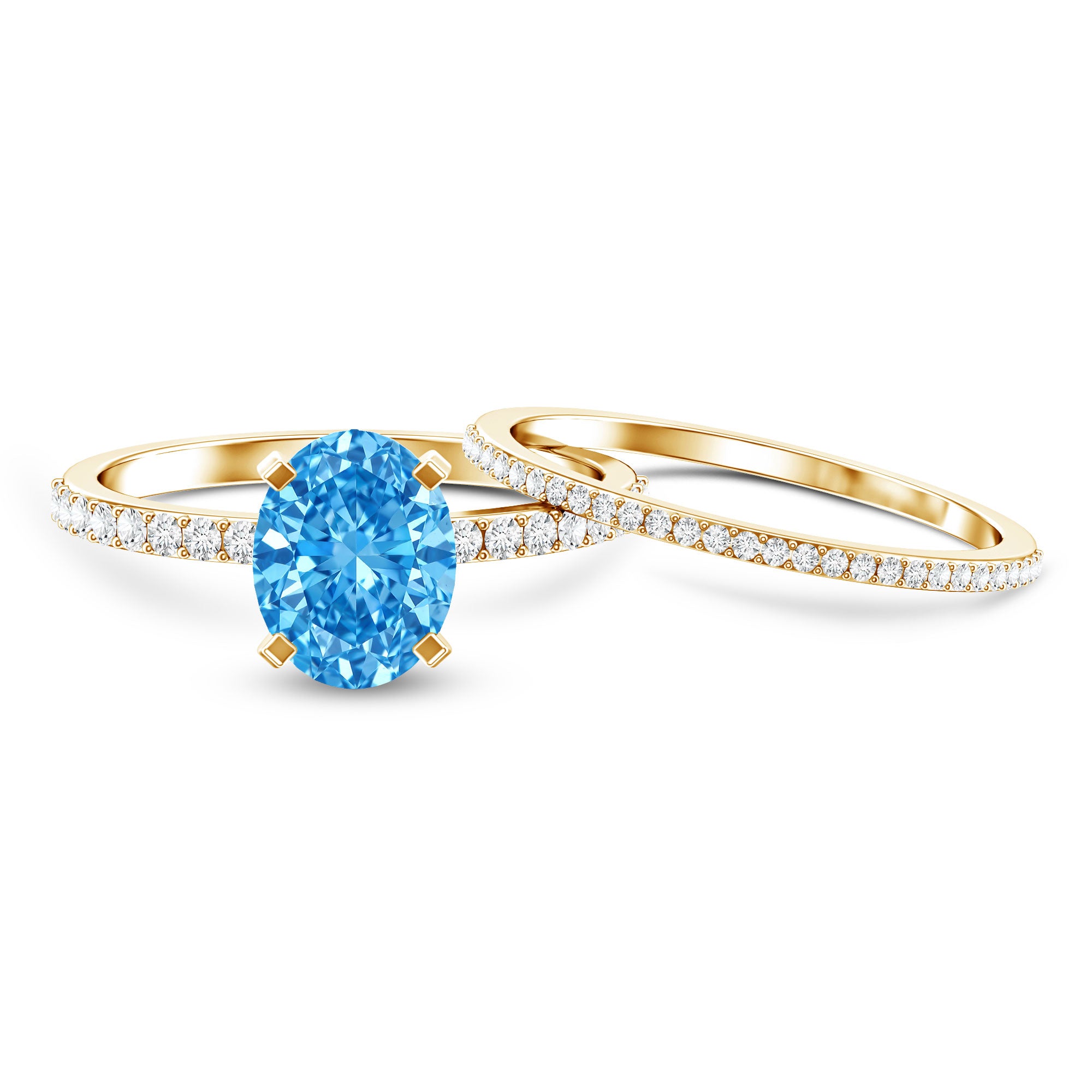 Rosec Jewels-Oval Shaped 2 Carat Lab Blue Diamond Engagement Ring Set with IGI Certificate