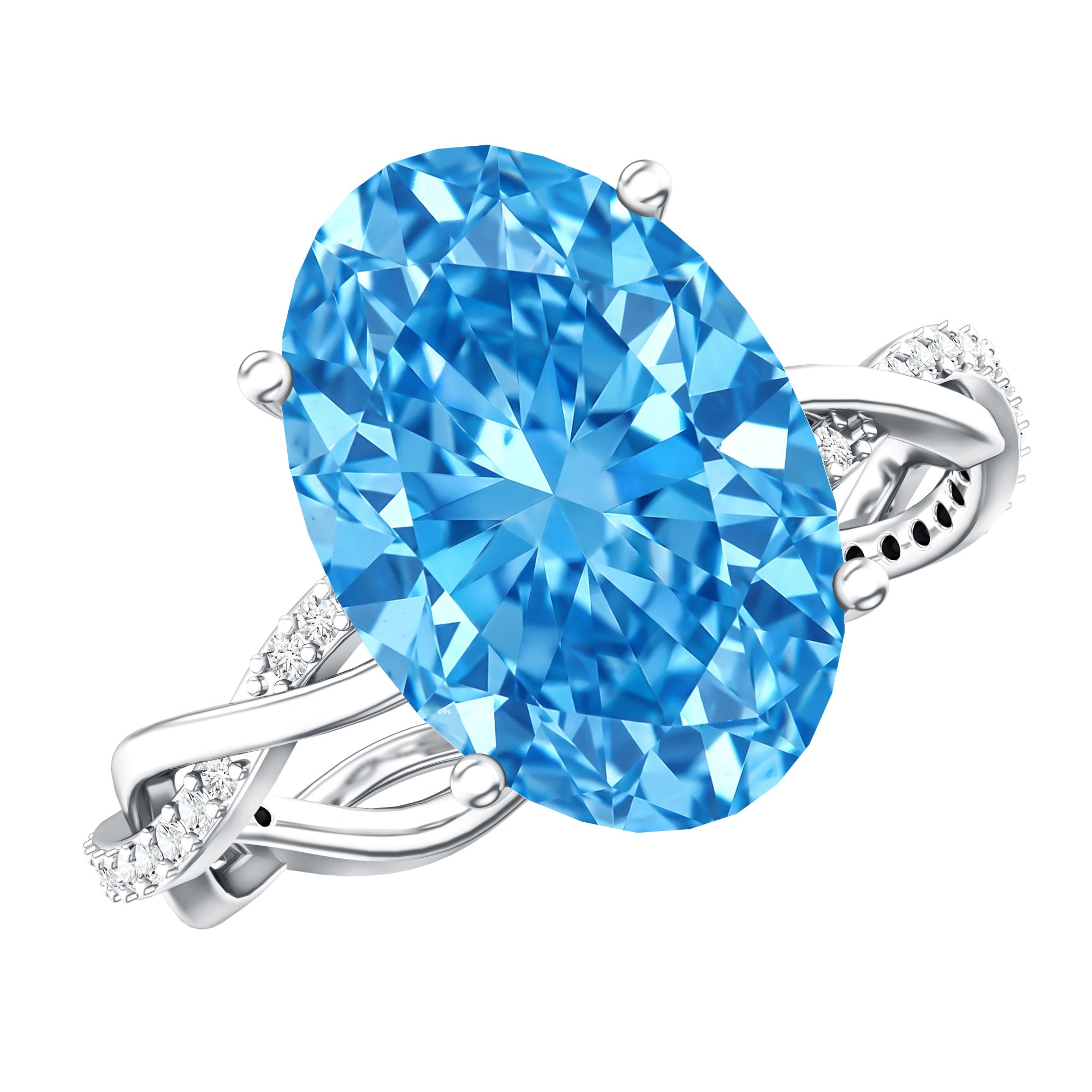 Rosec Jewels-IGI Certified 4 Carat Lab Grown Blue Diamond Oval Engagement Ring with Infinity Shank