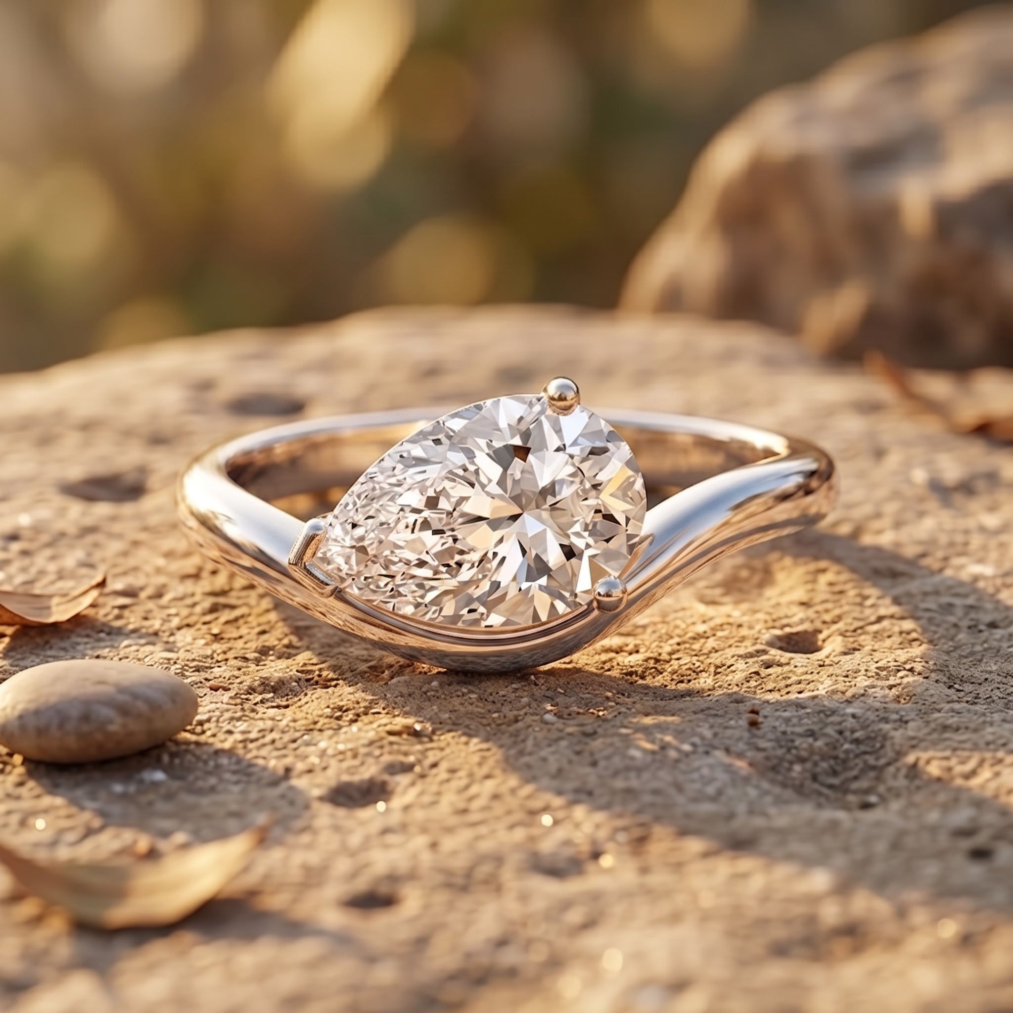 Rosec Jewels-Lab Grown 2 Carat Diamond East West Pear Engagement Ring with IGI Certificate