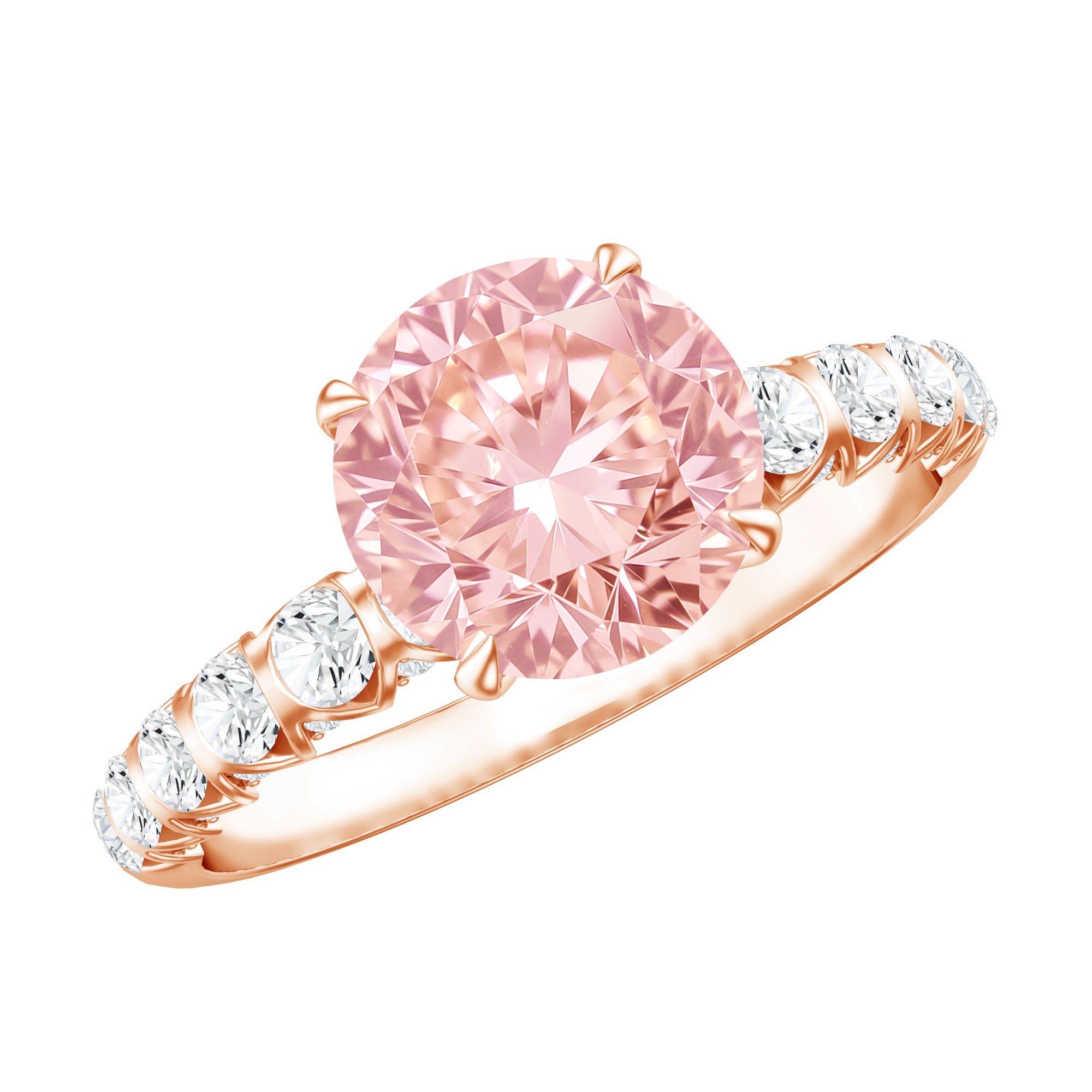 2 Carat IGI Certified Lab Grown Pink and White Diamond Engagement Ring with Side Stones Fancy Pink - VS1 - Rosec Jewels