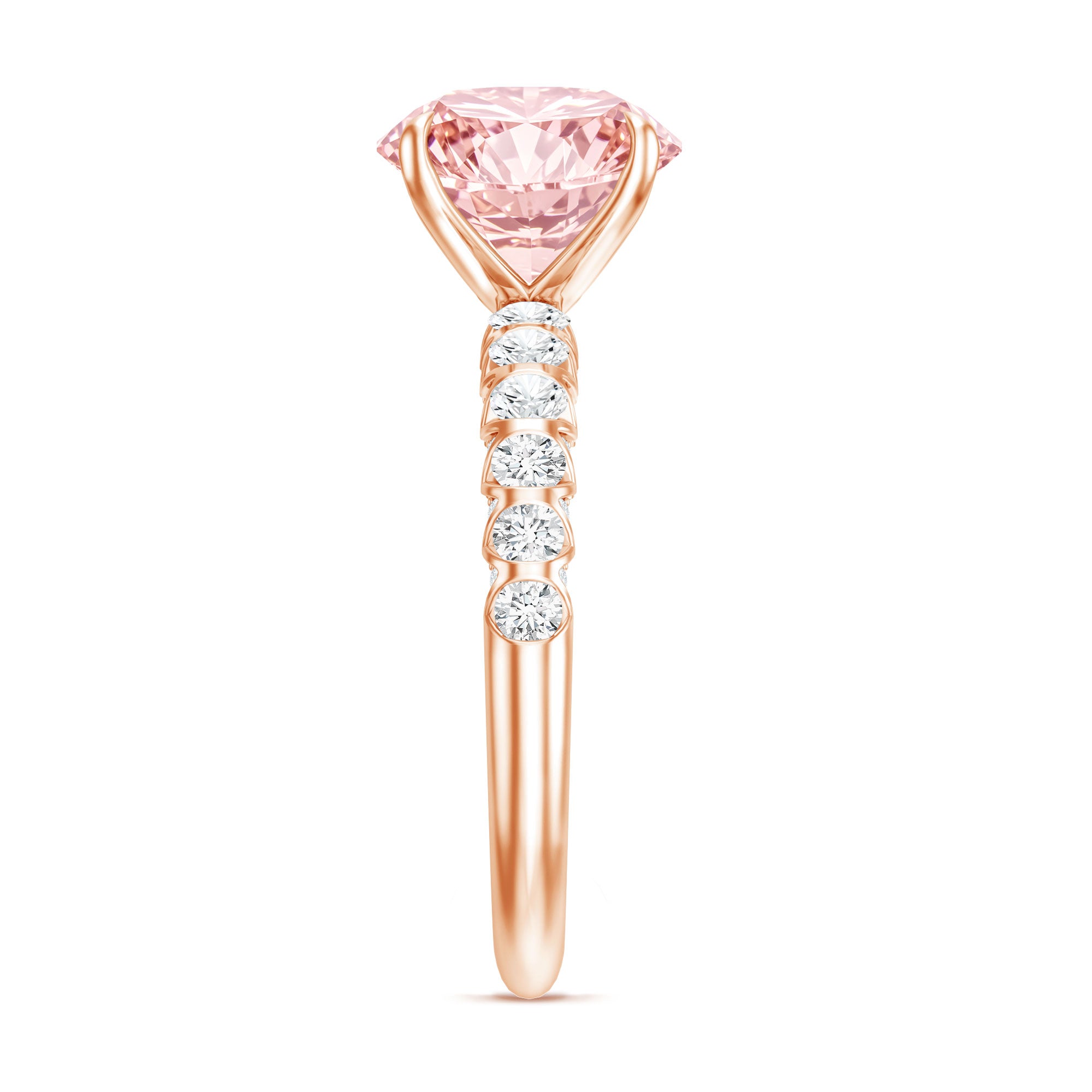 Round 3 Carat Lab Pink Diamond Side Stone Engagement Ring with IGI Certificate Fancy Pink - VS1 - Rosec Jewels