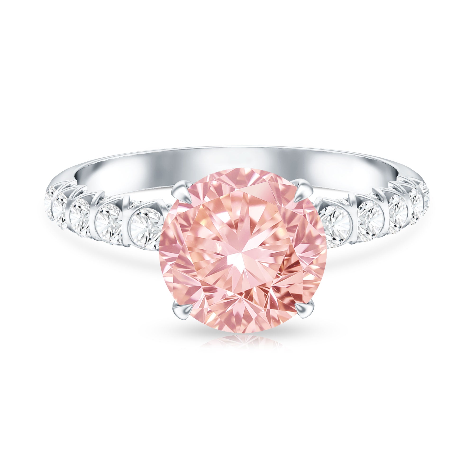 Round 3 Carat Lab Pink Diamond Side Stone Engagement Ring with IGI Certificate Fancy Pink - VS1 - Rosec Jewels