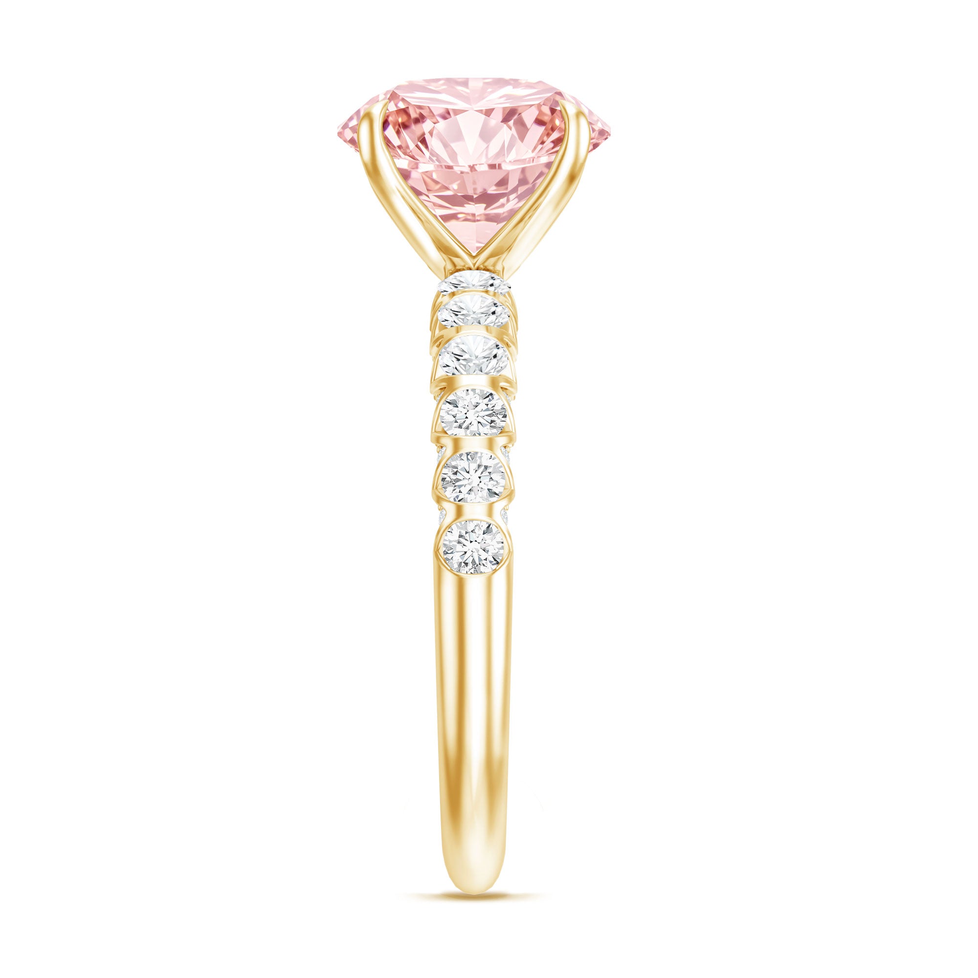 Round 3 Carat Lab Pink Diamond Side Stone Engagement Ring with IGI Certificate Fancy Pink - VS1 - Rosec Jewels