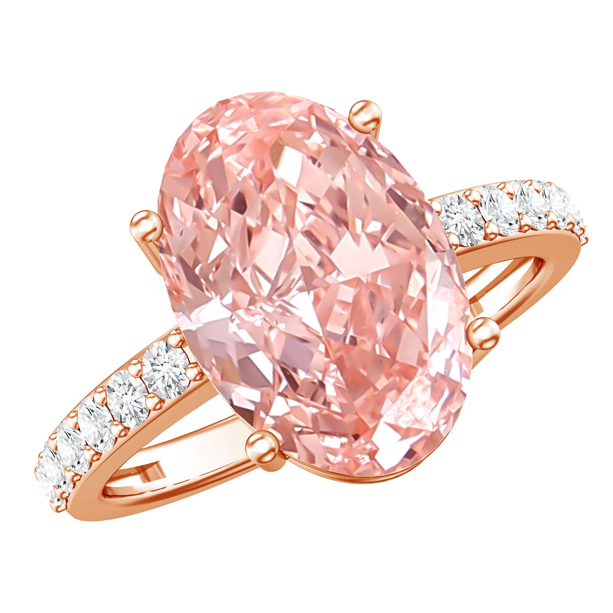 Elongated Oval Lab Grown Pink Diamond 4 Carat Engagement Ring IGI Certified Fancy Pink - VS1 - Rosec Jewels