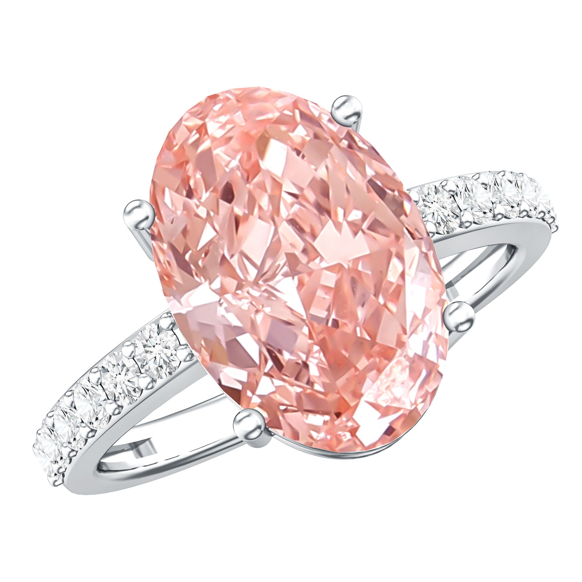 Elongated Oval Lab Grown Pink Diamond 4 Carat Engagement Ring IGI Certified Fancy Pink - VS1 - Rosec Jewels
