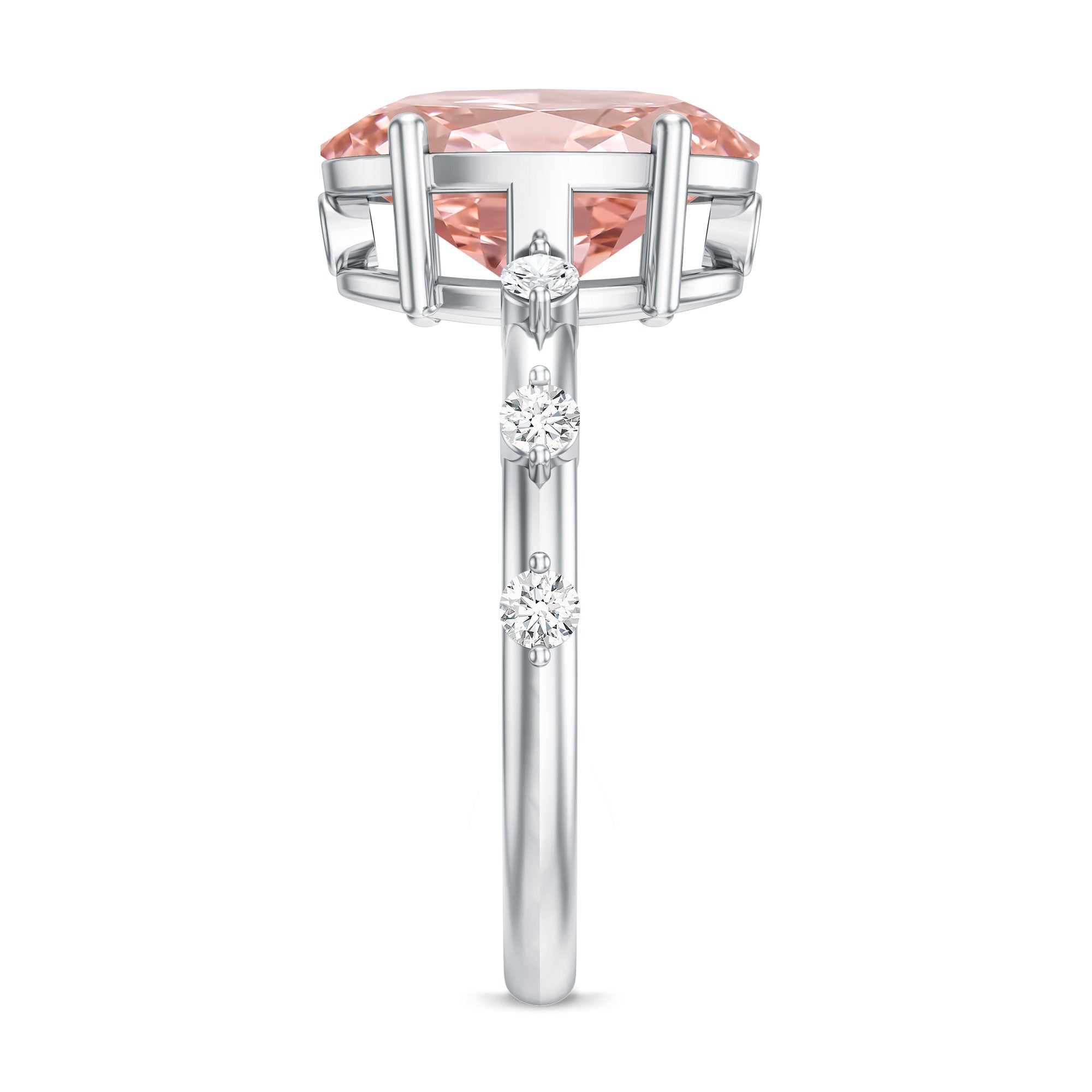 Rosec Jewels-IGI Certified 3 Carat Lab Grown Pink Diamond Oval Engagement Ring with Spaced Accent