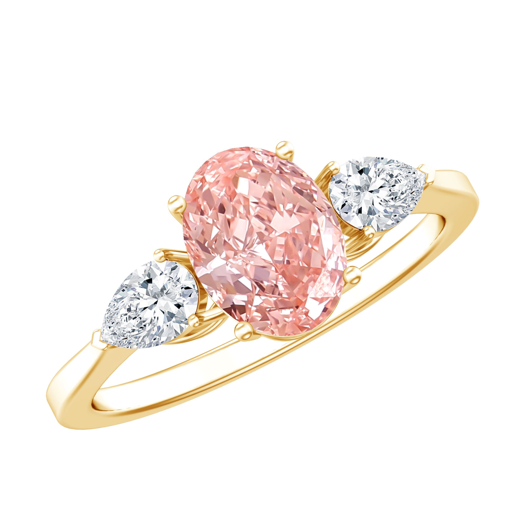 Rosec Jewels-1 Carat Lab Pink and White Diamond Three Stone Engagement Ring IGI Certified