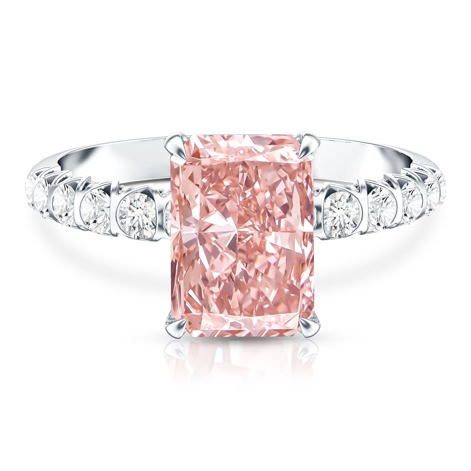 Rosec Jewels-IGI Certified Radiant Cut Lab Pink Diamond 3 Carat Engagement Ring with Side Stones