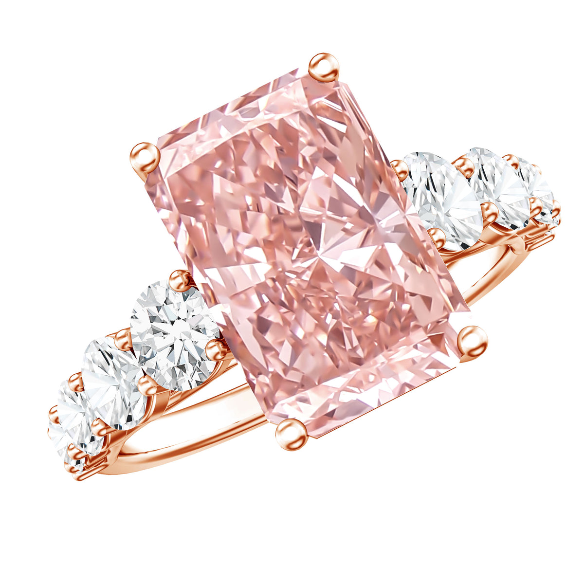 5 Carat Radiant Lab Grown Pink and White Diamond Side Stone Engagement Ring IGI Certified Fancy Pink - VS1 - Rosec Jewels