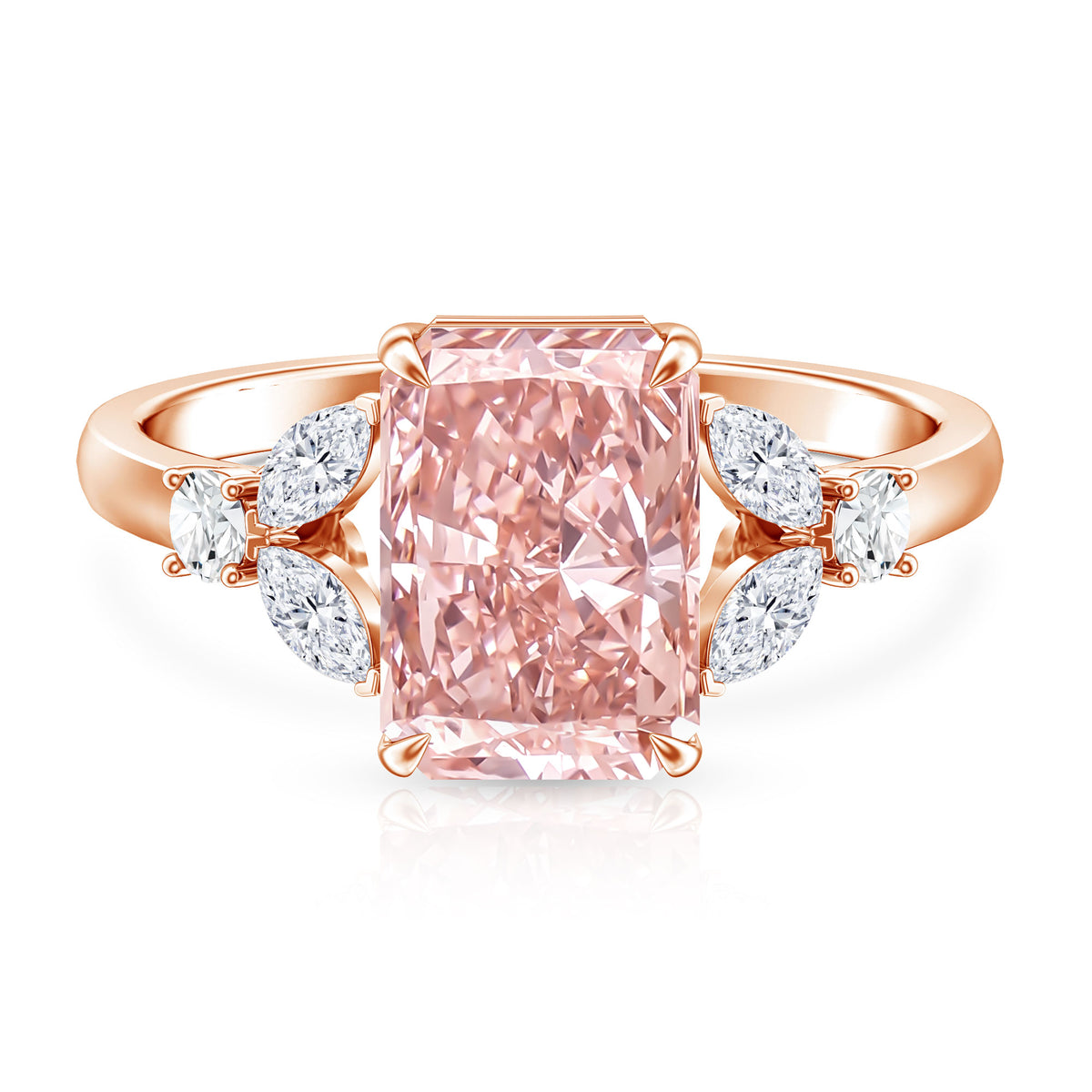 3 Carat Radiant Cut Lab Pink Diamond Engagement Ring IGI Certified Fancy Pink - VS1 - Rosec Jewels