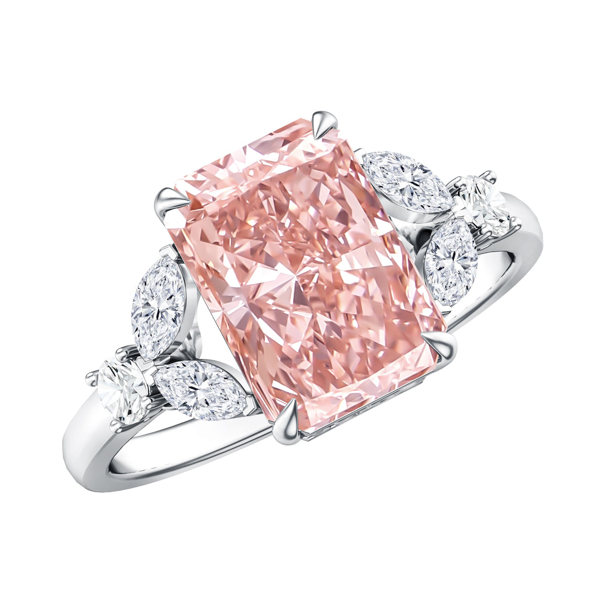 3 Carat Radiant Cut Lab Pink Diamond Engagement Ring IGI Certified Fancy Pink - VS1 - Rosec Jewels