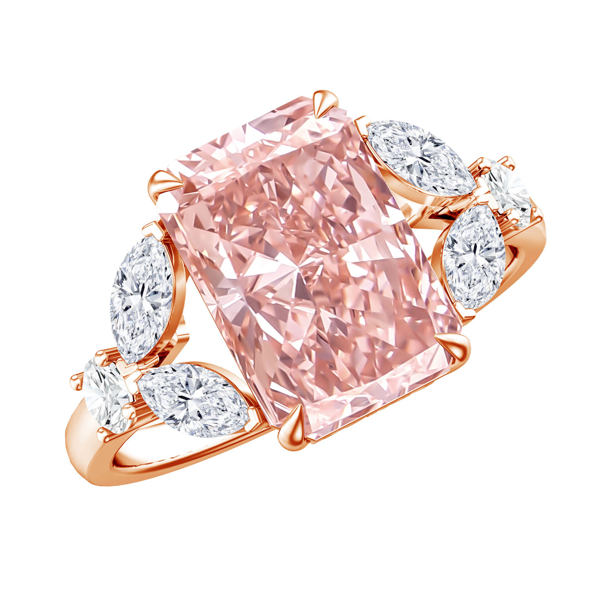 Lab Grown 4 Carat Radiant Cut Pink Diamond Statement Engagement Ring IGI Certified Fancy Pink - VS1 - Rosec Jewels