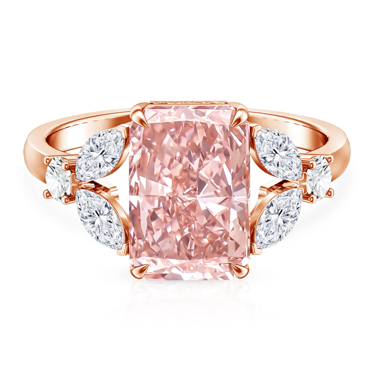 Lab Grown 4 Carat Radiant Cut Pink Diamond Statement Engagement Ring IGI Certified Fancy Pink - VS1 - Rosec Jewels