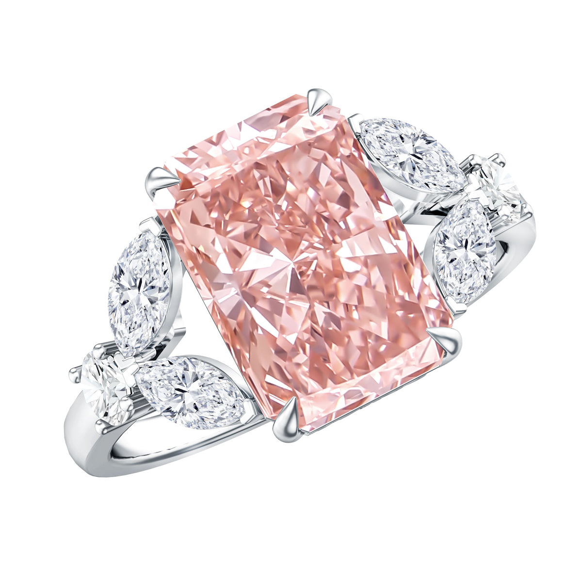 Lab Grown 4 Carat Radiant Cut Pink Diamond Statement Engagement Ring IGI Certified Fancy Pink - VS1 - Rosec Jewels