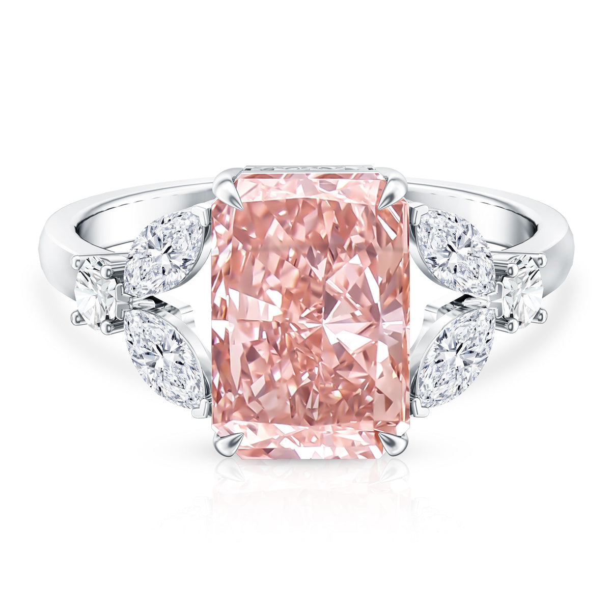 Lab Grown 4 Carat Radiant Cut Pink Diamond Statement Engagement Ring IGI Certified Fancy Pink - VS1 - Rosec Jewels