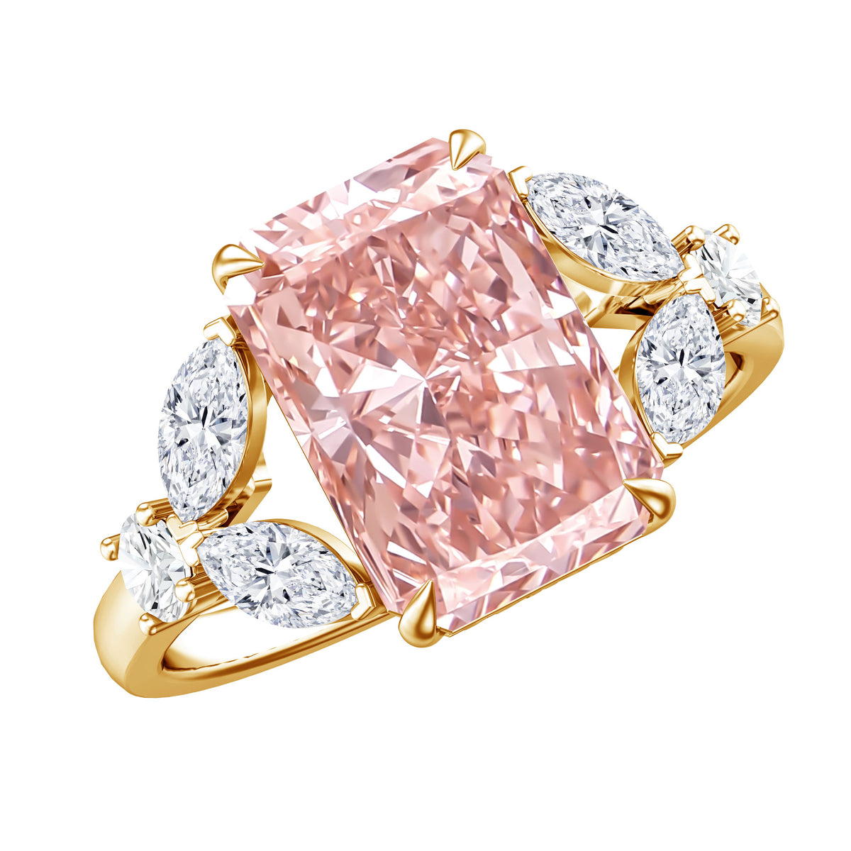 Lab Grown 4 Carat Radiant Cut Pink Diamond Statement Engagement Ring IGI Certified Fancy Pink - VS1 - Rosec Jewels