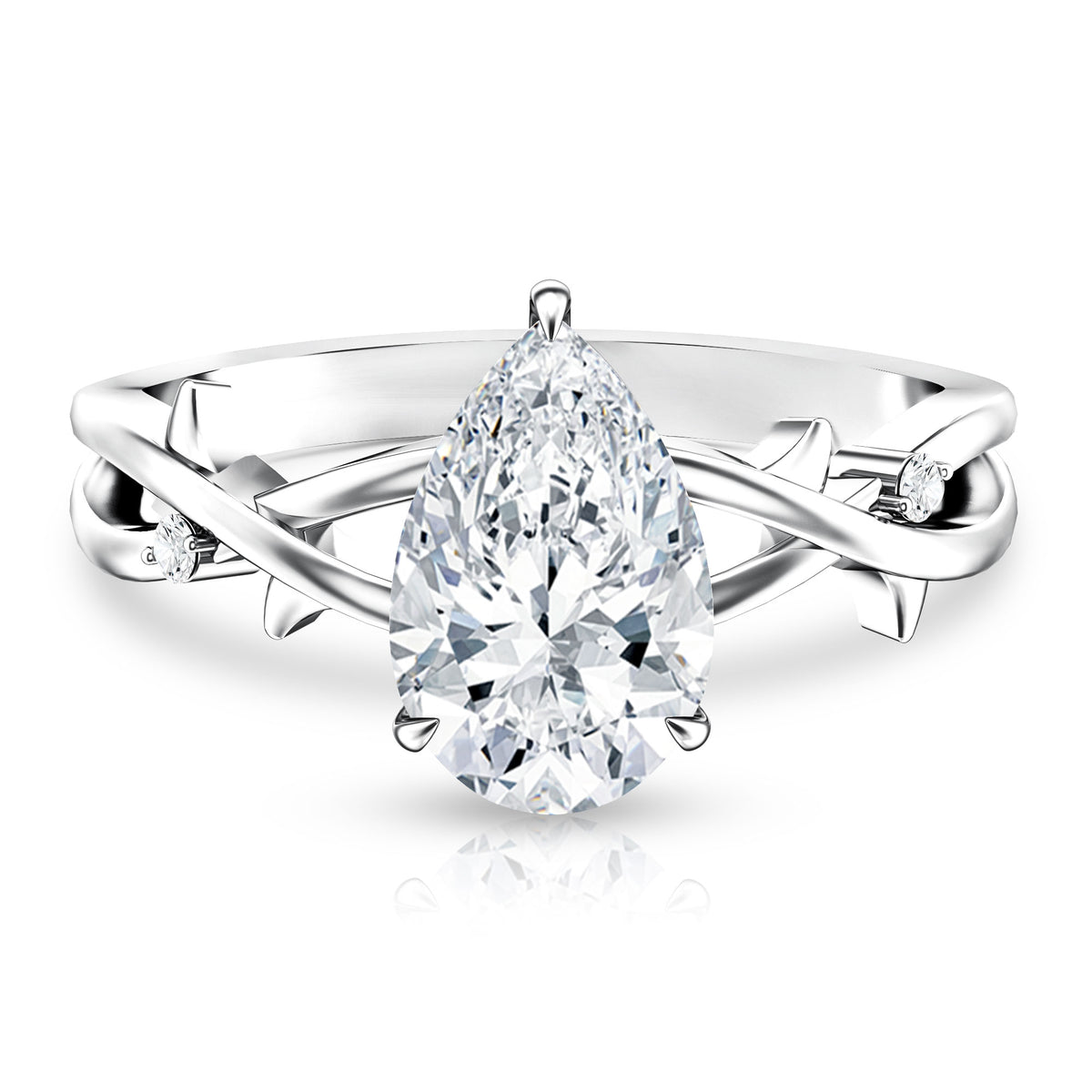 2 Carat Lab Grown Pear Cut Diamond Nature Engagement Ring with IGI Certificate Lab - ( E-VS1 ) - Rosec Jewels